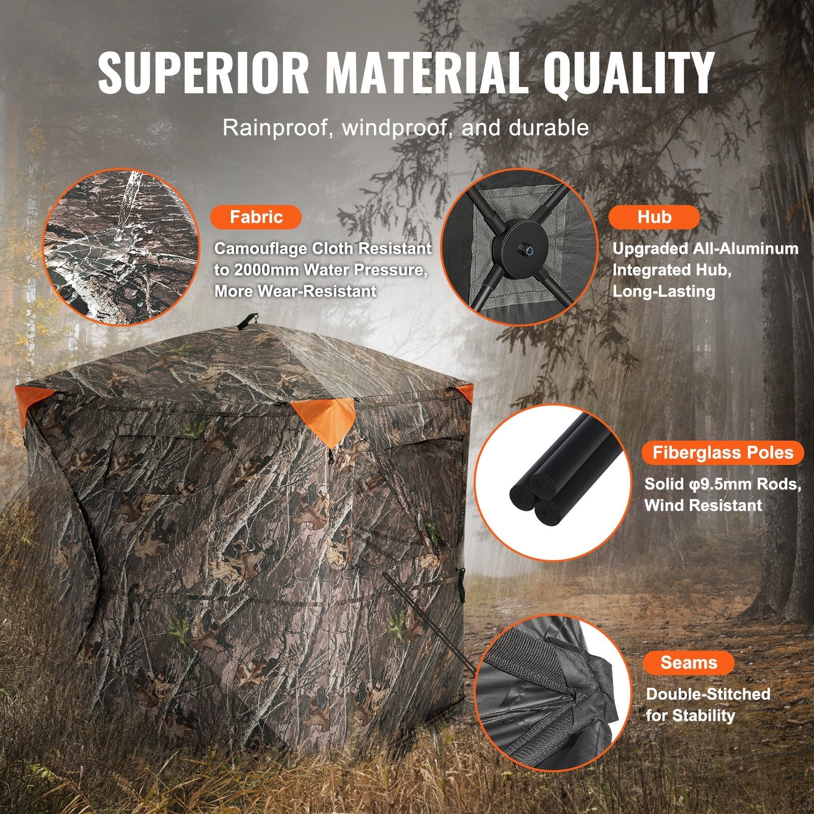 VEVOR Hunting Blind 270° See Through Ground Blind 3 Windows Mesh for 2-3 Person 