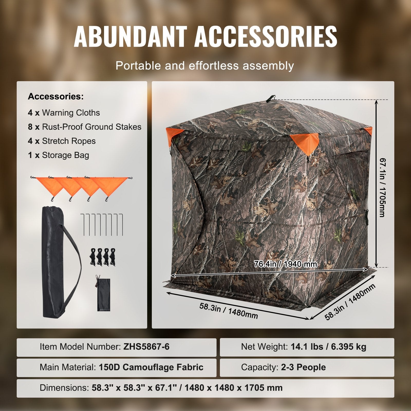 VEVOR Hunting Blind 270° See Through Ground Blind 3 Windows Mesh for 2-3 Person 