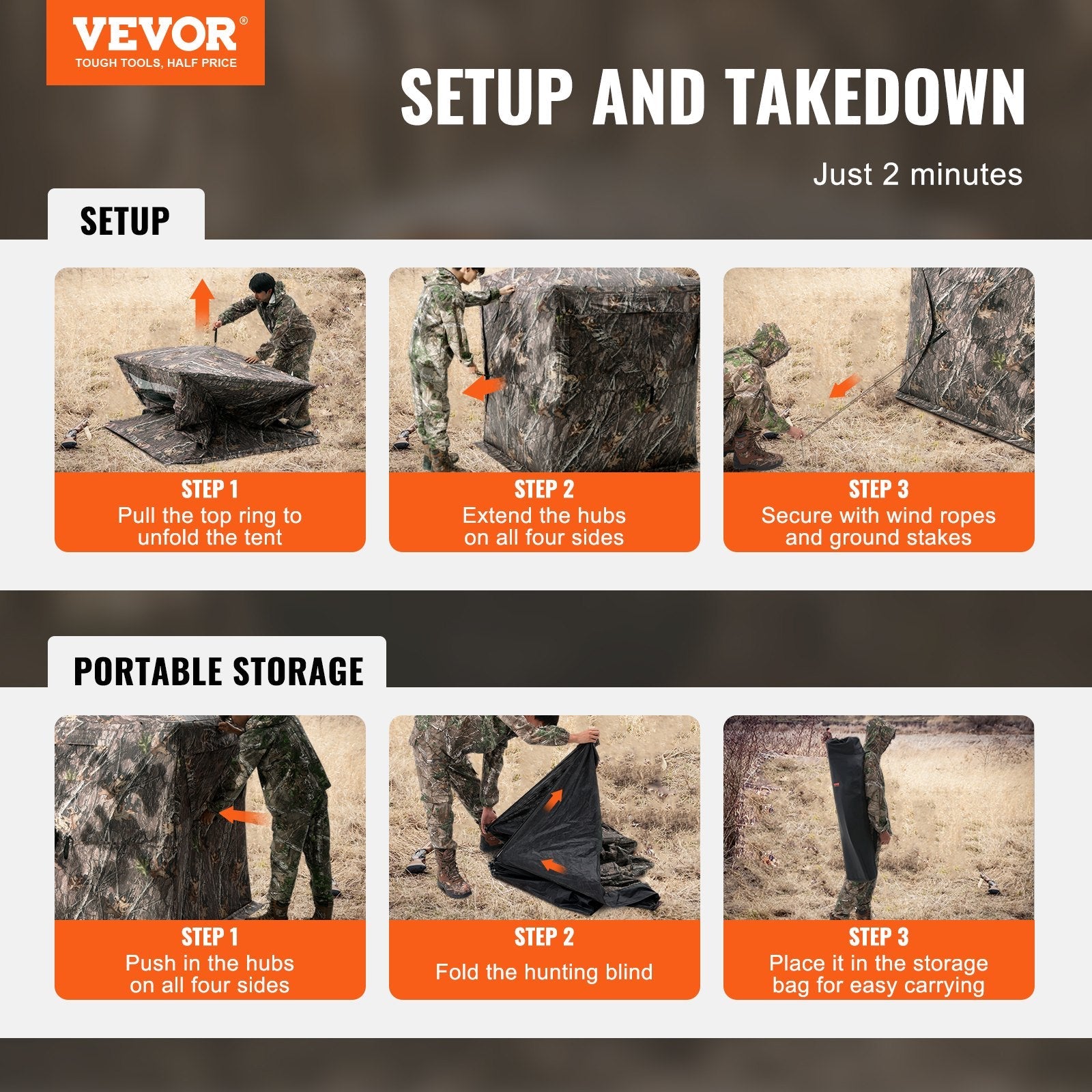 VEVOR Hunting Blind 270° See Through Ground Blind 3 Windows Mesh for 2-3 Person 