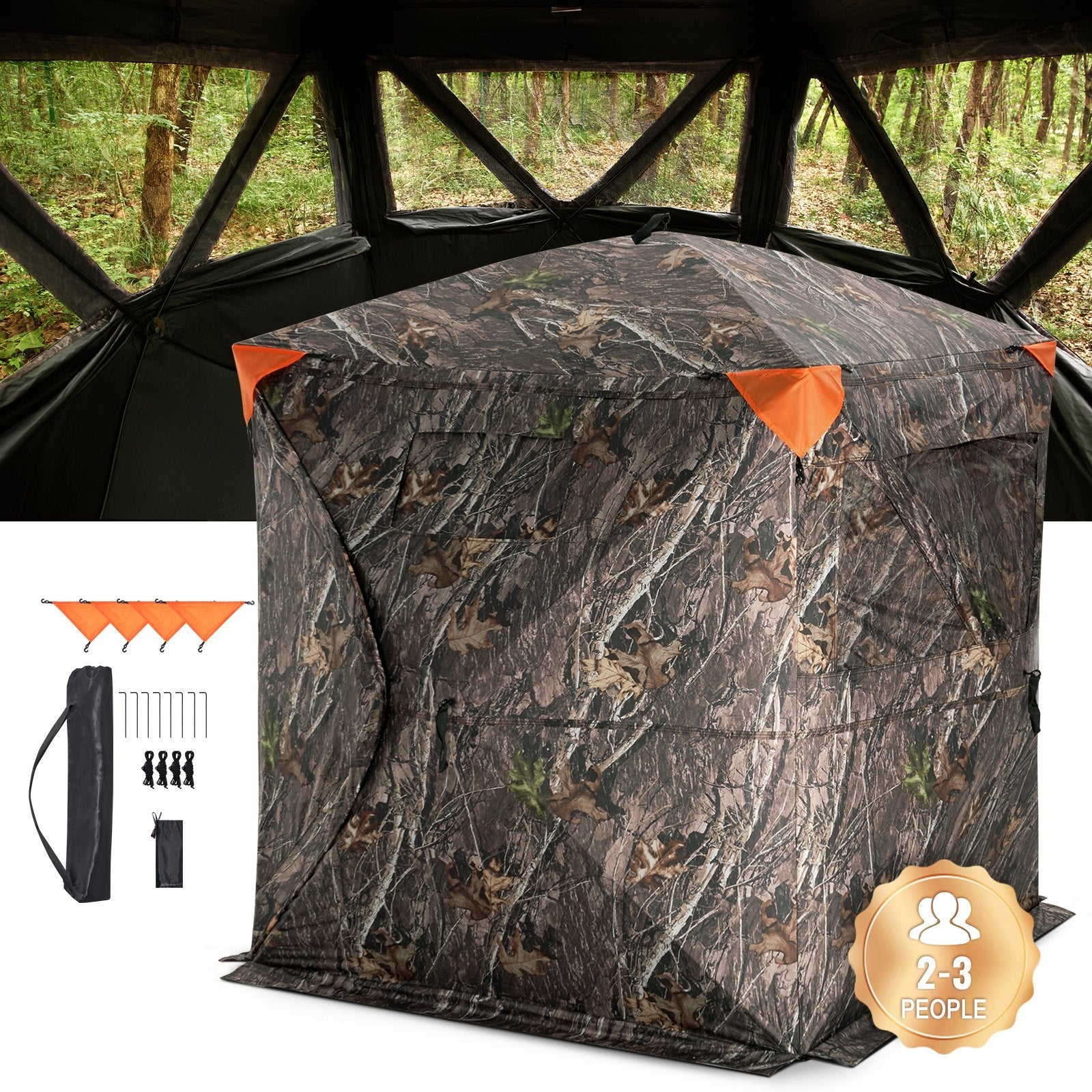 VEVOR Hunting Blind 270° See Through Ground Blind 3 Windows Mesh for 2-3 Person 
