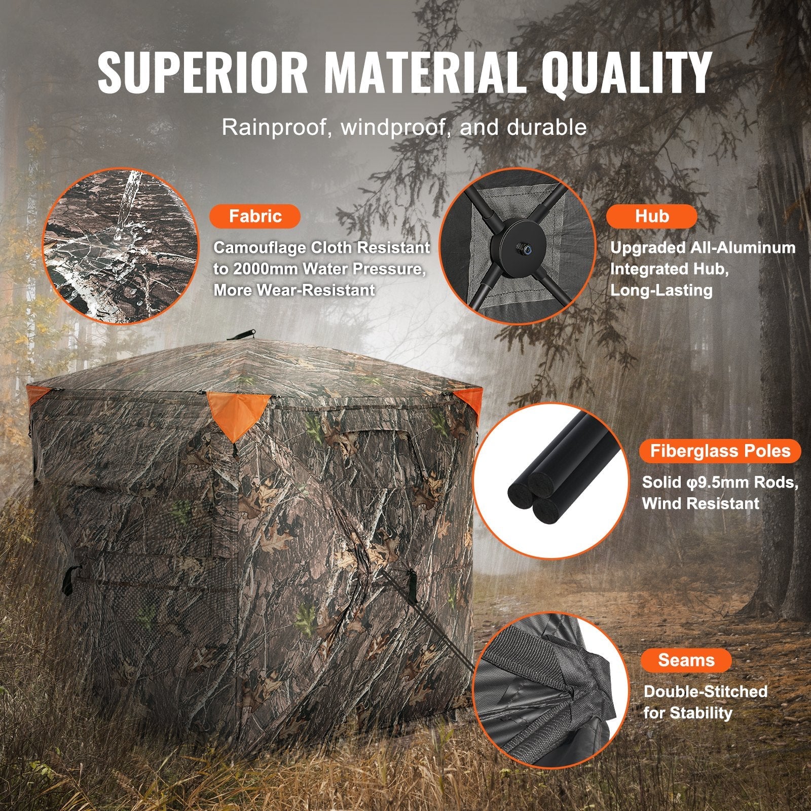VEVOR Hunting Blind 270° See Through Ground Blind One-Way Mesh for 2-3 Person 