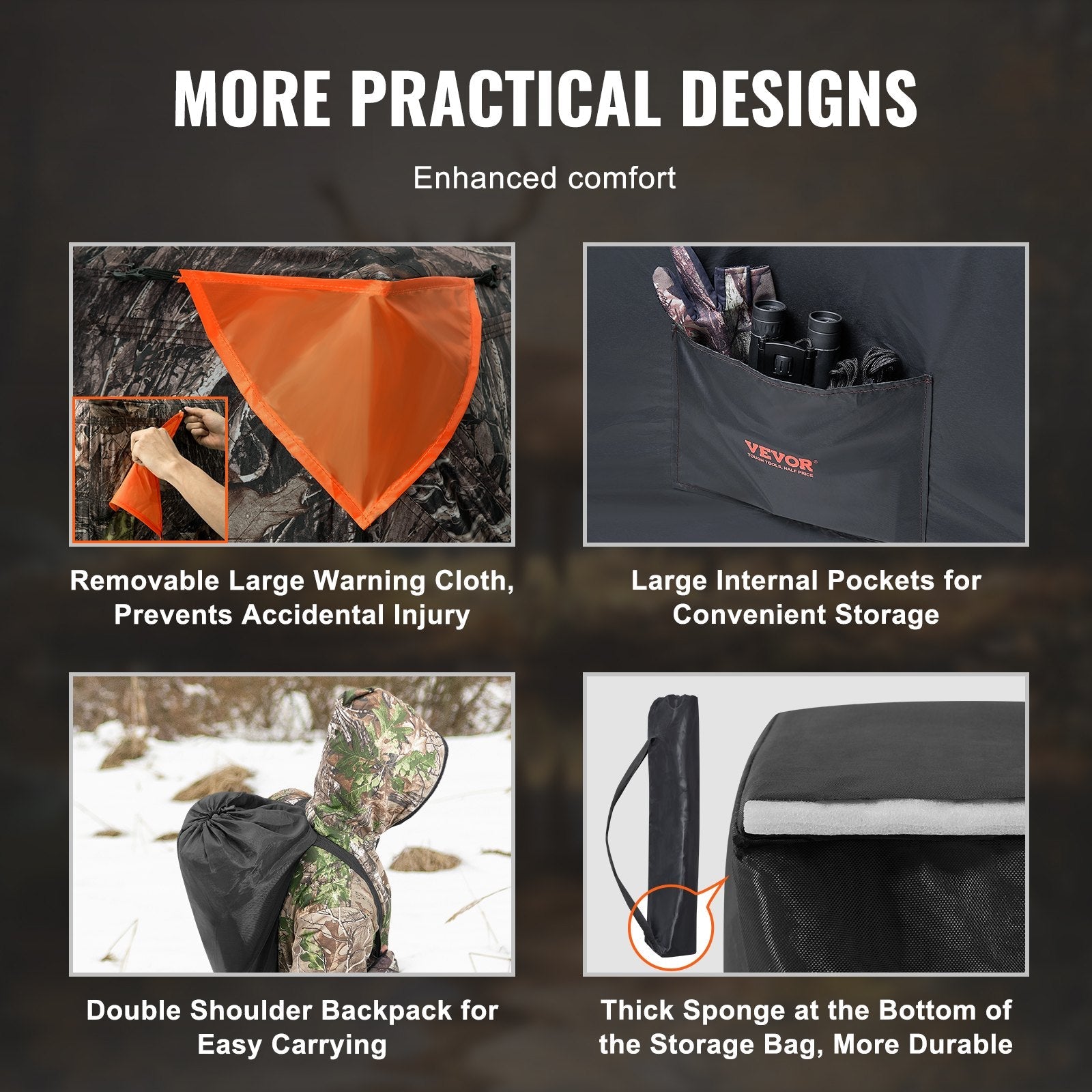 VEVOR Hunting Blind 270° See Through Ground Blind One-Way Mesh for 2-3 Person 