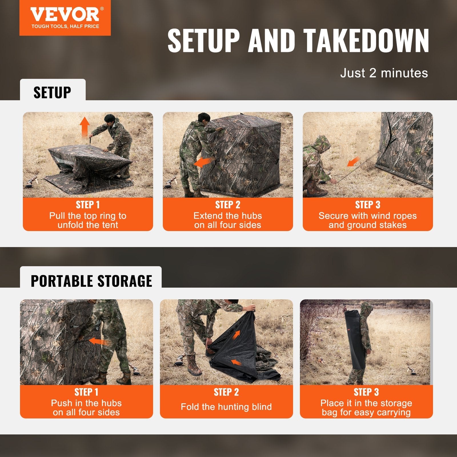 VEVOR Hunting Blind 270° See Through Ground Blind One-Way Mesh for 2-3 Person 