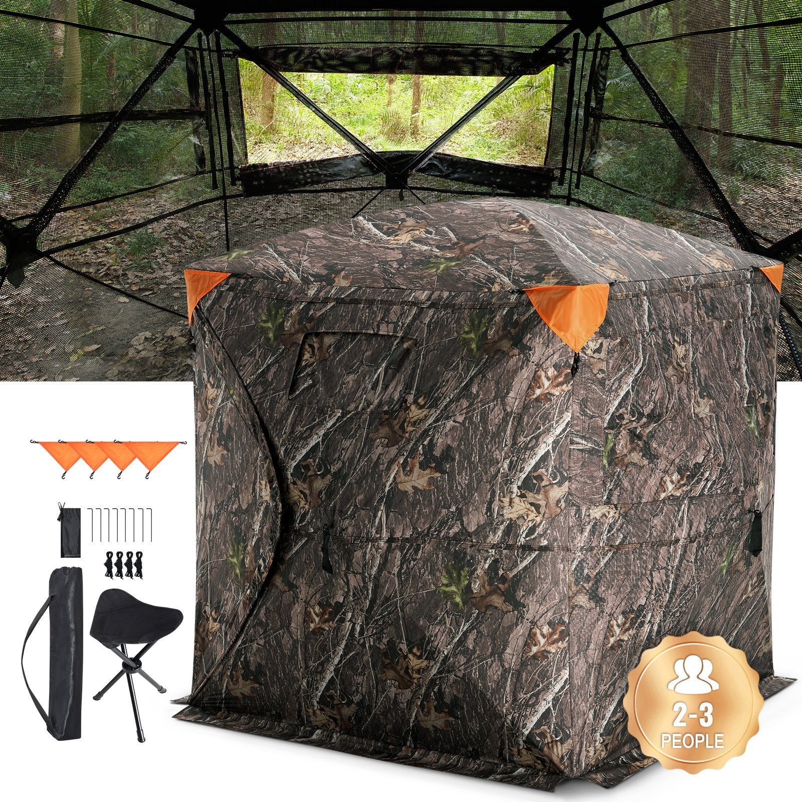 VEVOR Hunting Blind 270° See Through Ground Blind One-Way Mesh for 2-3 Person 