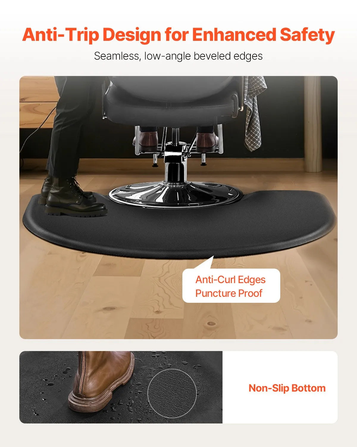 VEVOR Salon Mat for Hair Stylist 3 x 4 FT Semicircle Salon Chair Mat 1-inch Thick