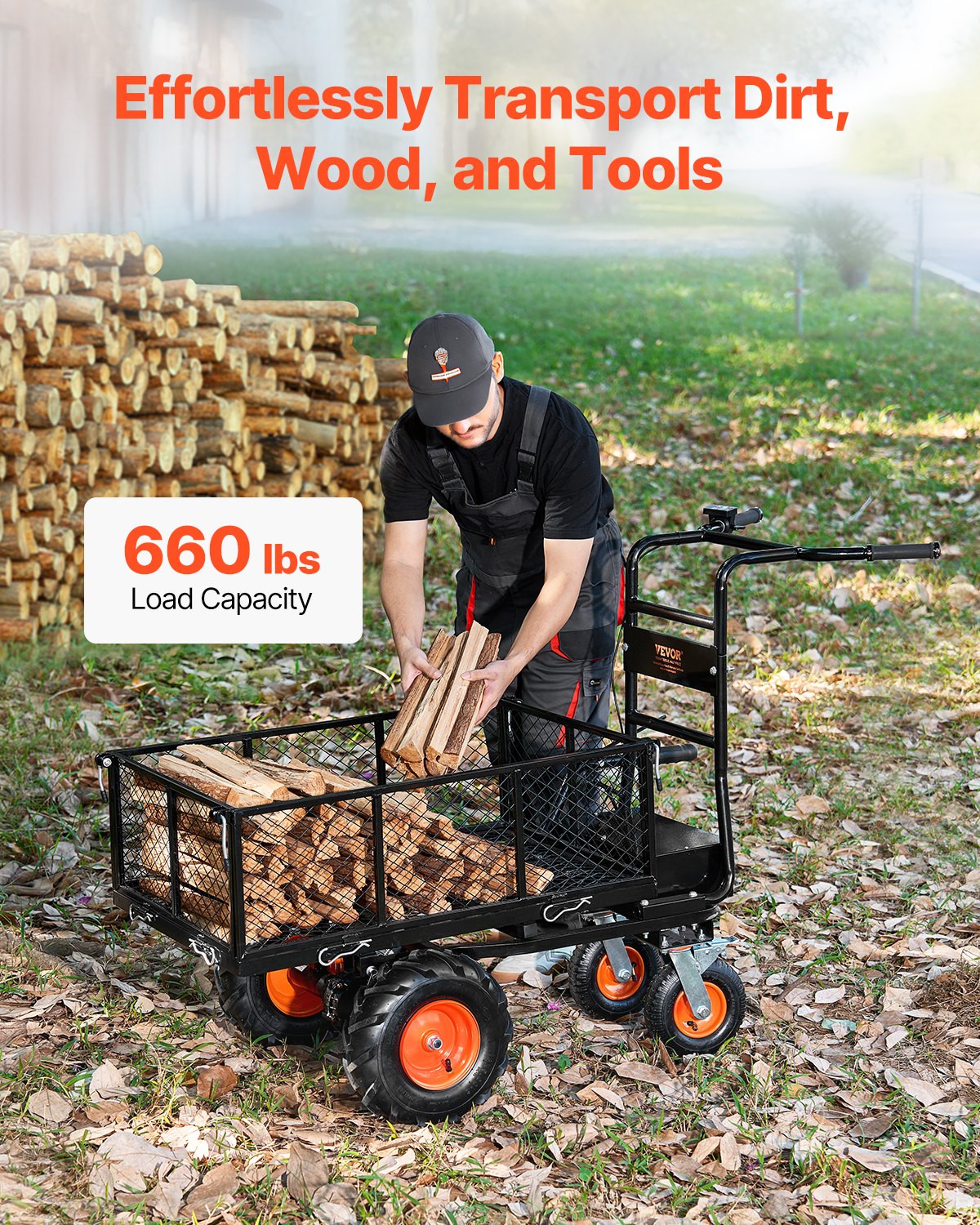 VEVOR Electric Utility Cart 660lbs Capacity Power Wagon 36V 432W Wheelbarrow 