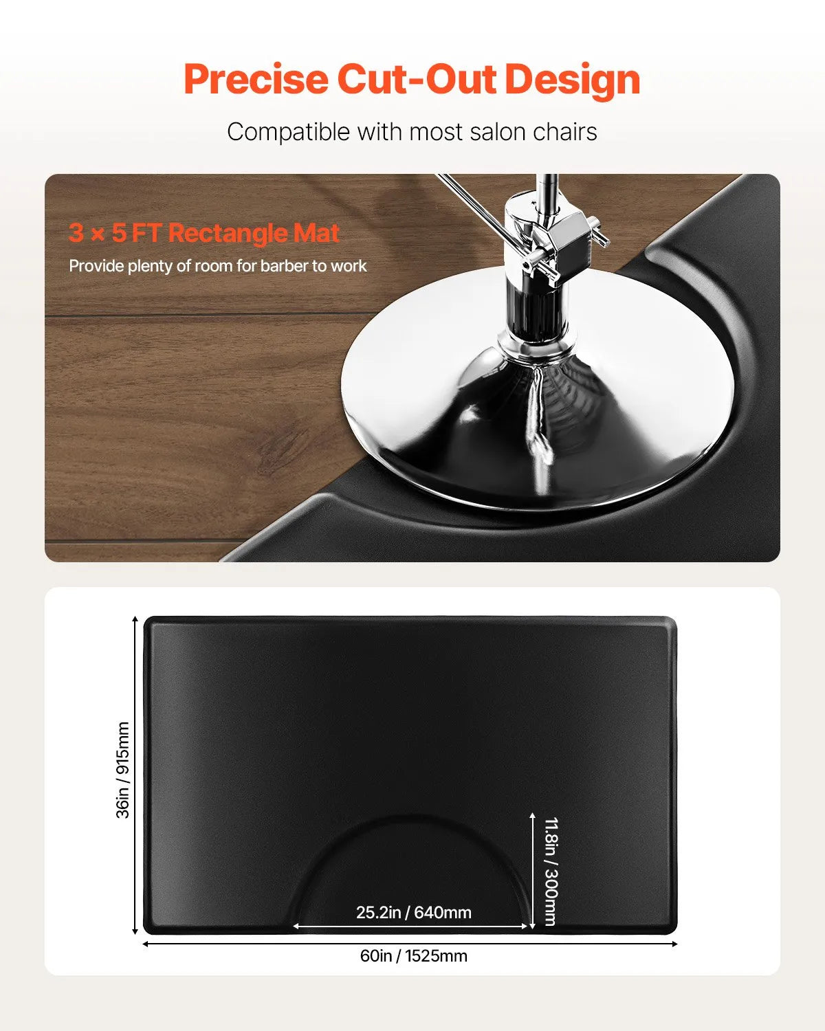 VEVOR Salon Mat for Hair Stylist 3 x 5 FT Rectangle Salon Chair Mat 7/8" Thick