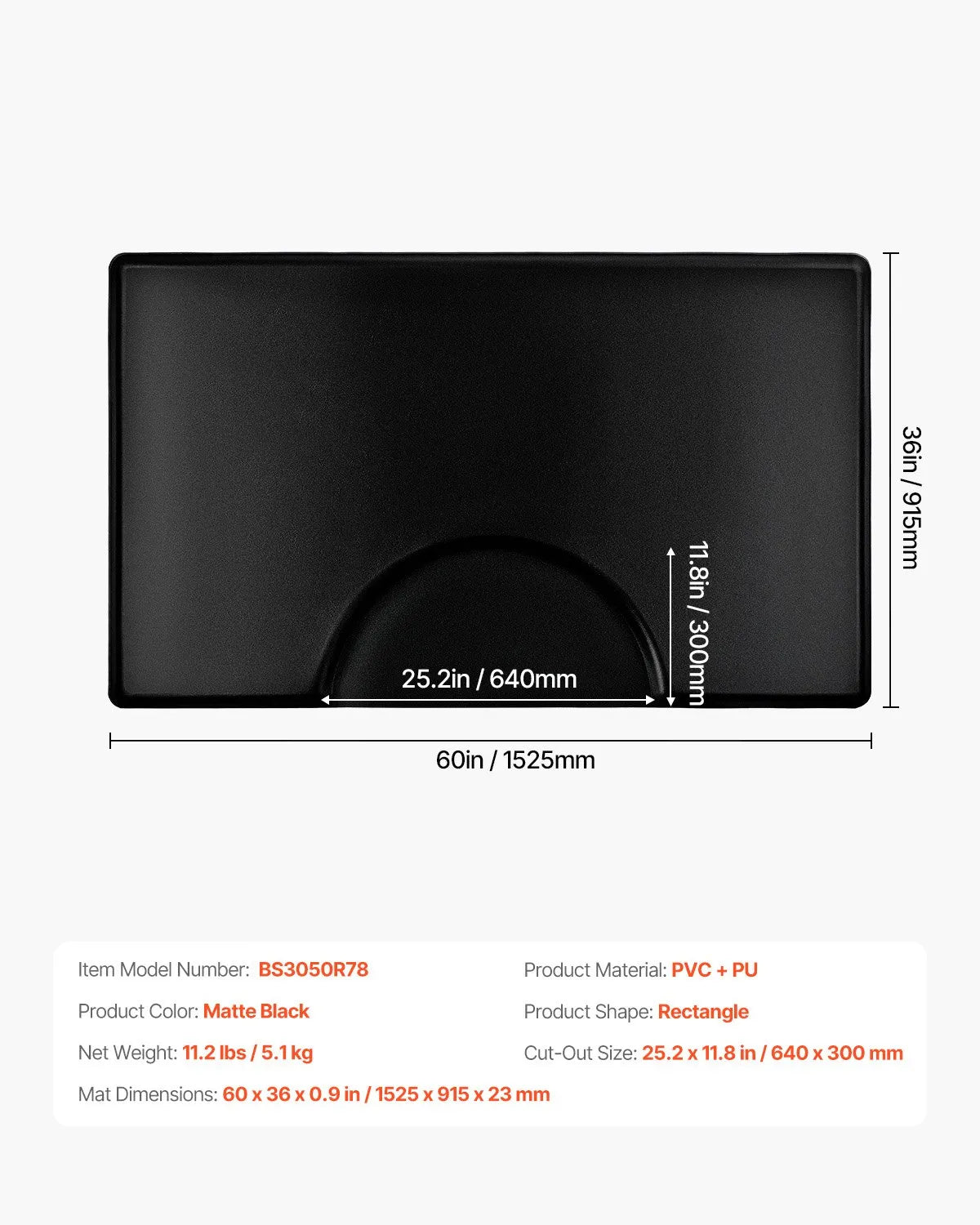 VEVOR Salon Mat for Hair Stylist 3 x 5 FT Rectangle Salon Chair Mat 7/8" Thick