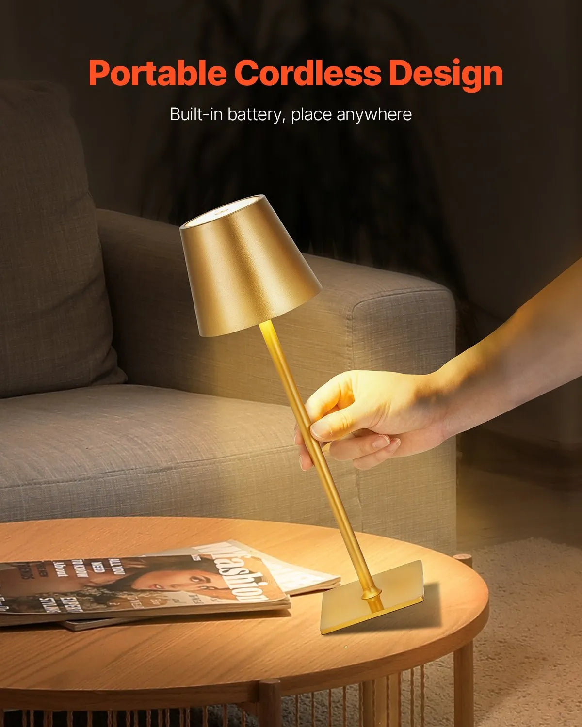 VEVOR Cordless Table Lamp 2-Pack 5200mAh Rechargeable Battery Desk Lamp Gold