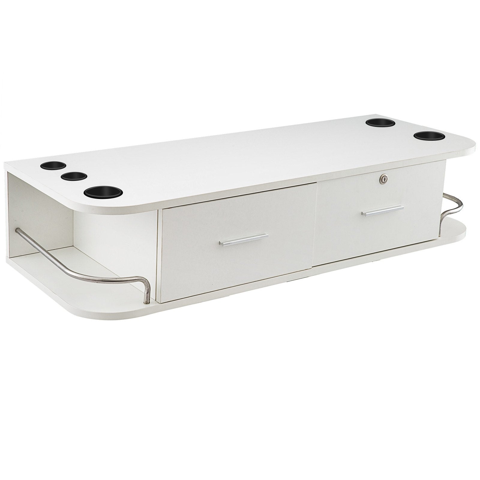 VEVOR White Wall Mount Styling Station Classic Locking 2 Drawers Storage Beauty Salon Equipment 5 Hair Dryer Holes Locking Cabinet for Beauty Salon or SPA, Barber Shop, Home & Bathroom 