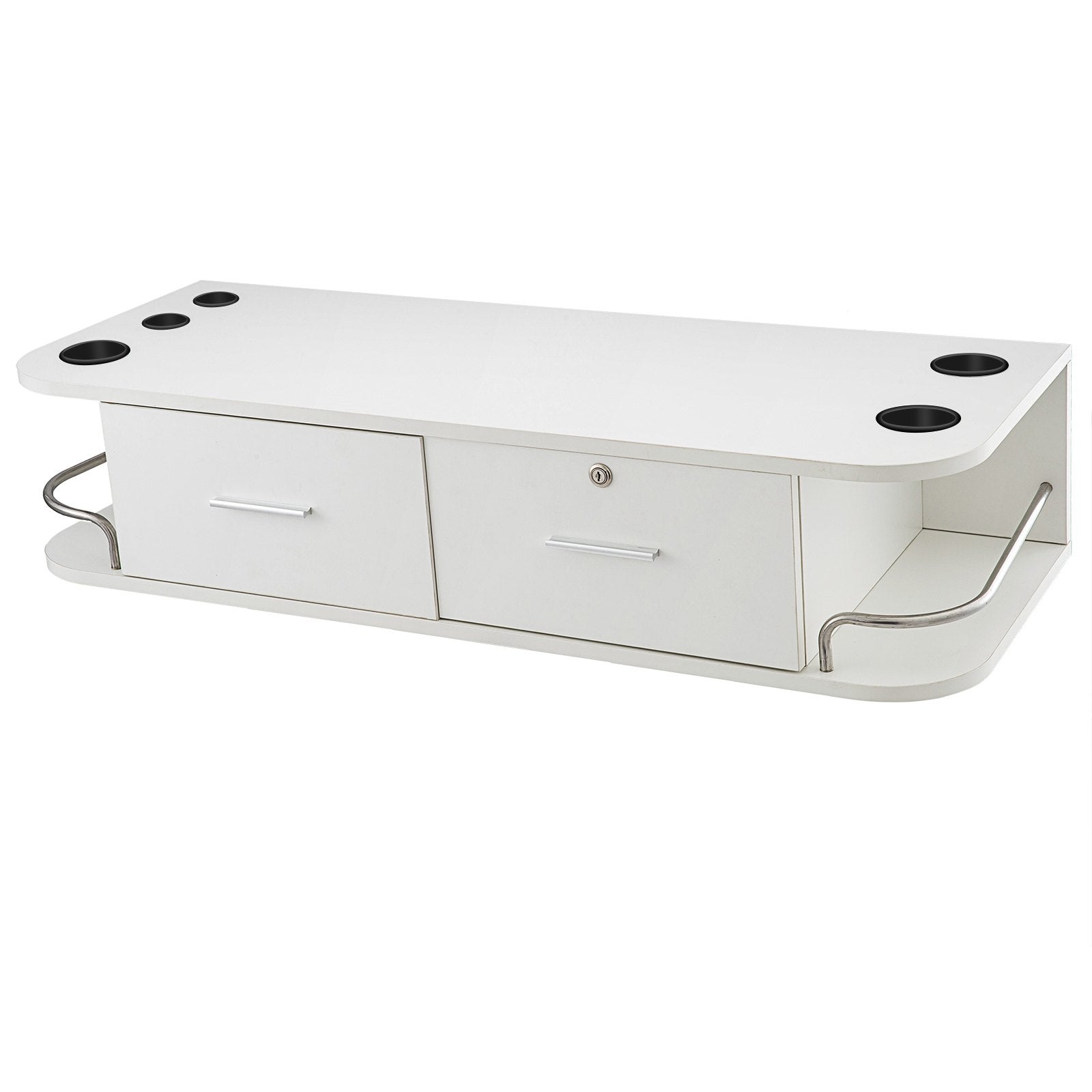 VEVOR White Wall Mount Styling Station Classic Locking 2 Drawers Storage Beauty Salon Equipment 5 Hair Dryer Holes Locking Cabinet for Beauty Salon or SPA, Barber Shop, Home & Bathroom 
