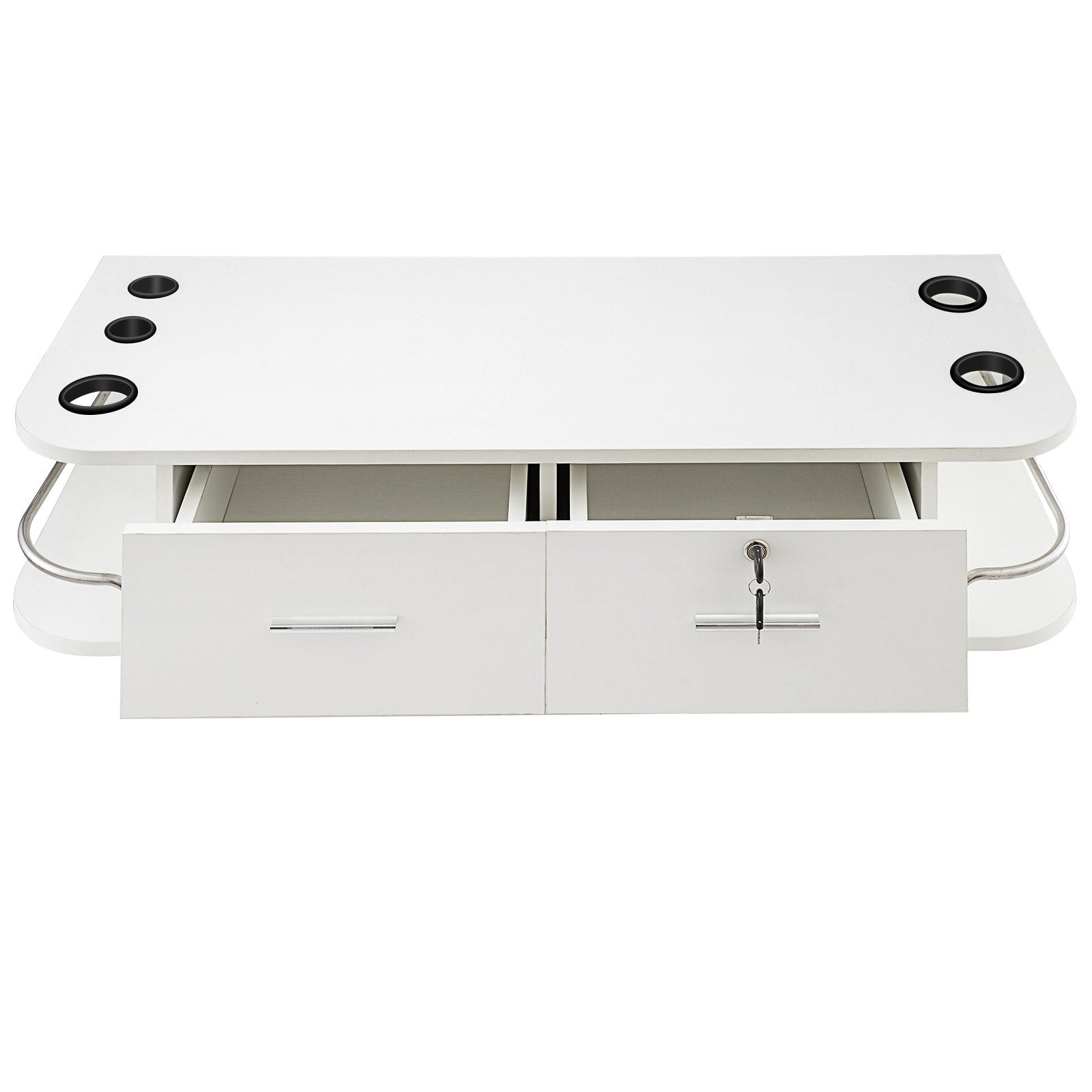 VEVOR White Wall Mount Styling Station Classic Locking 2 Drawers Storage Beauty Salon Equipment 5 Hair Dryer Holes Locking Cabinet for Beauty Salon or SPA, Barber Shop, Home & Bathroom 