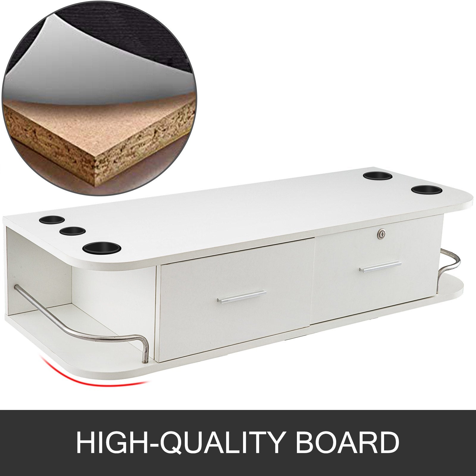 VEVOR White Wall Mount Styling Station Classic Locking 2 Drawers Storage Beauty Salon Equipment 5 Hair Dryer Holes Locking Cabinet for Beauty Salon or SPA, Barber Shop, Home & Bathroom 