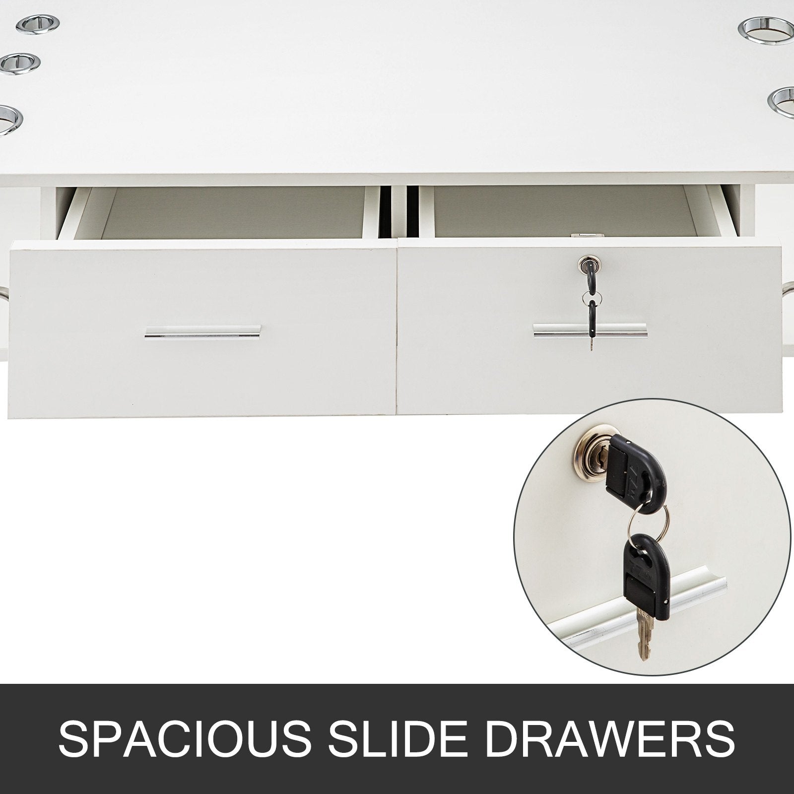 VEVOR White Wall Mount Styling Station Classic Locking 2 Drawers Storage Beauty Salon Equipment 5 Hair Dryer Holes Locking Cabinet for Beauty Salon or SPA, Barber Shop, Home & Bathroom 