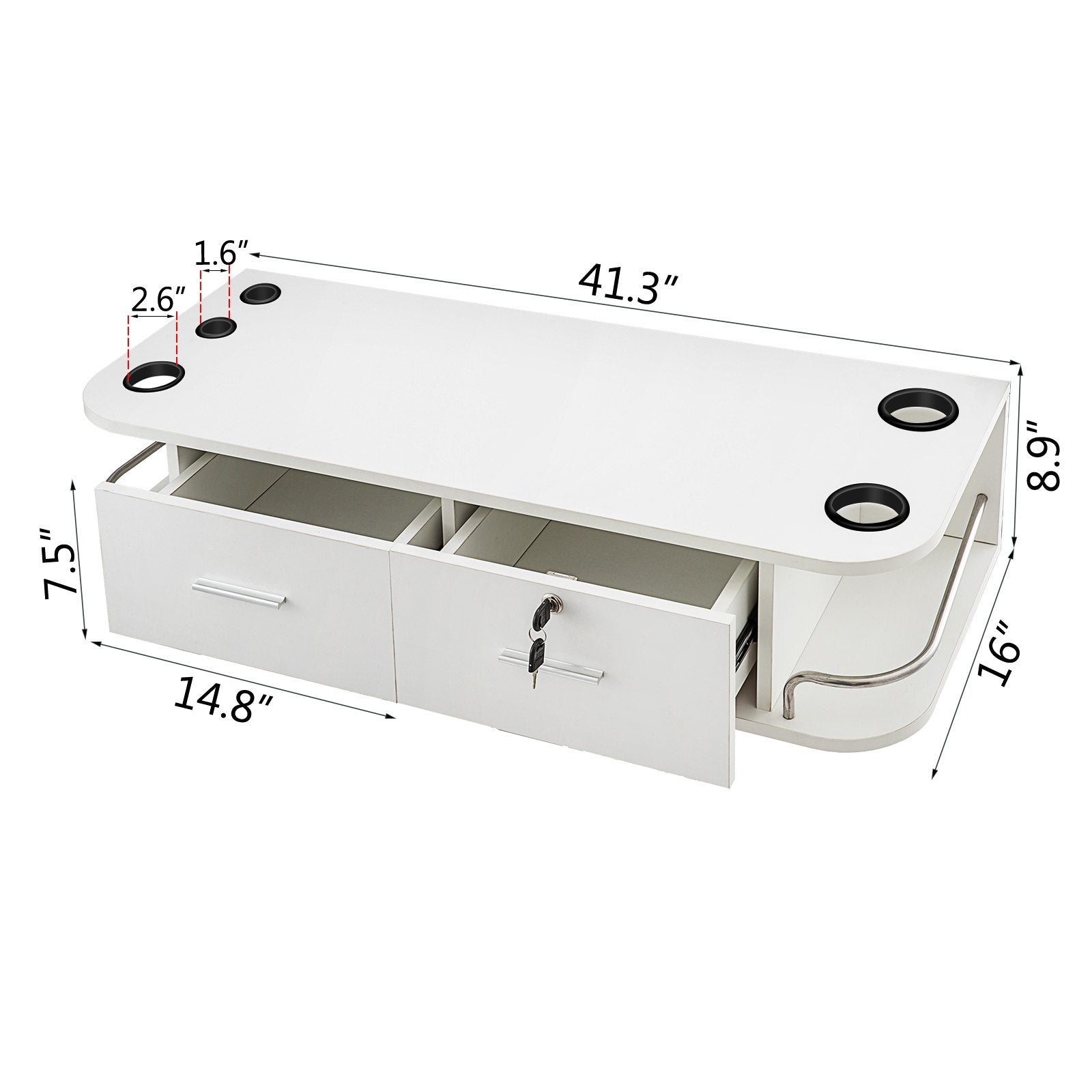 VEVOR White Wall Mount Styling Station Classic Locking 2 Drawers Storage Beauty Salon Equipment 5 Hair Dryer Holes Locking Cabinet for Beauty Salon or SPA, Barber Shop, Home & Bathroom 