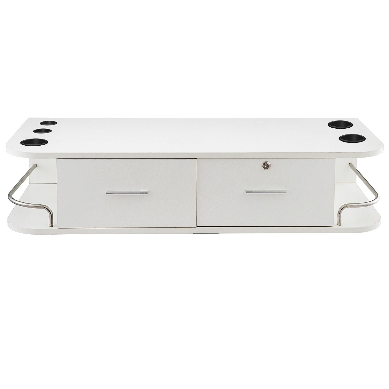 VEVOR White Wall Mount Styling Station Classic Locking 2 Drawers Storage Beauty Salon Equipment 5 Hair Dryer Holes Locking Cabinet for Beauty Salon or SPA, Barber Shop, Home & Bathroom 