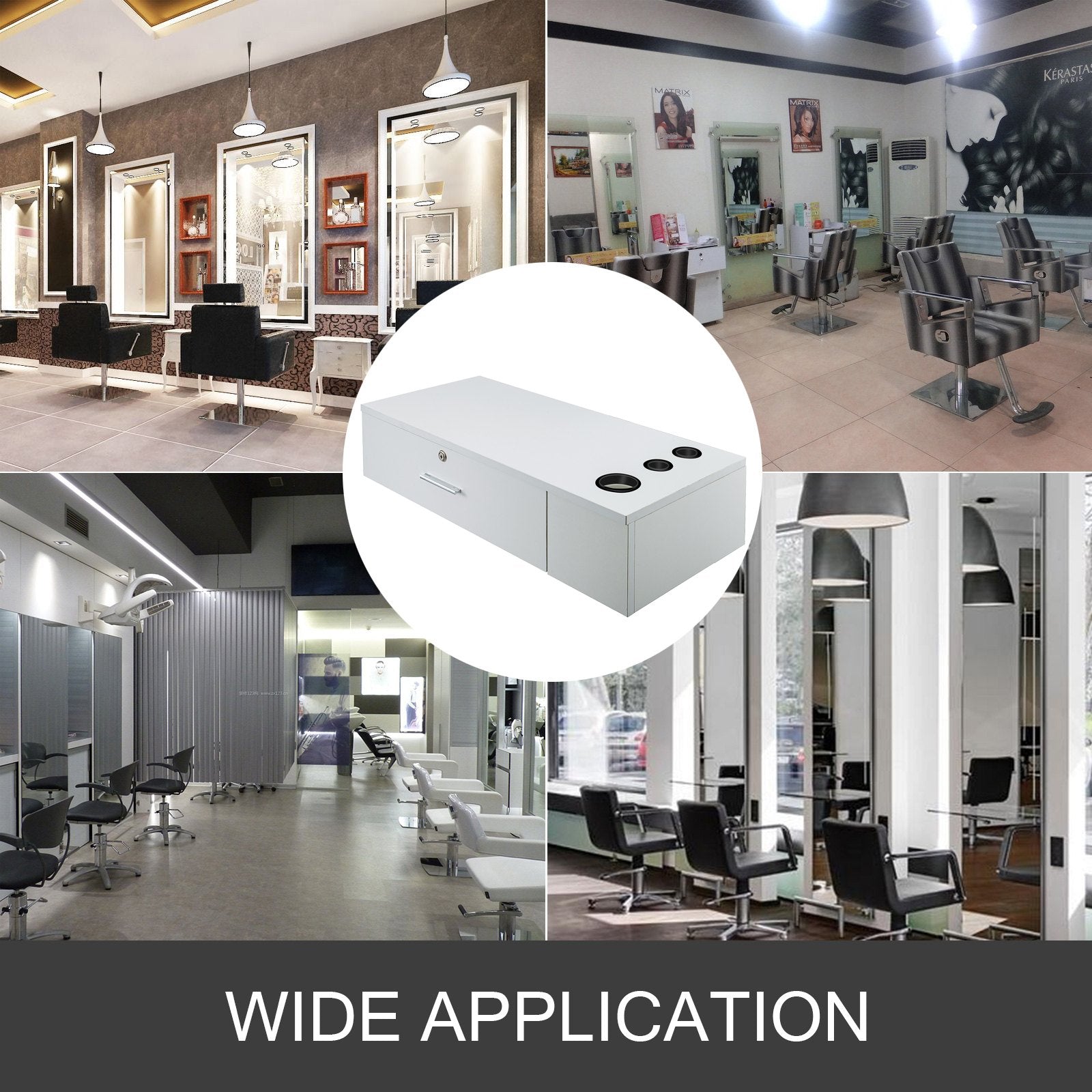 VEVOR Salon Station White Salon Wall Mount Stations Salon Cabinet Wall Mount Stations Hair Styling Classic Locking Single Drawer Storage Beauty Salon Spa Equipment Barber Stations 