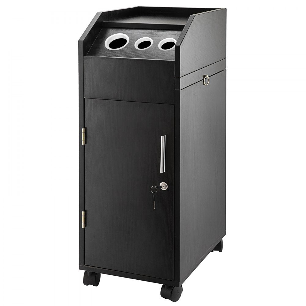 VEVOR Black Beauty Salon Trolley Storage Cart Salon SPA Trolley Cart with 4 Plastic Salon Storage Drawers Sliding Wheels 3 Hair Dryer Holes with Space-saving Side Tray Salon Stations 
