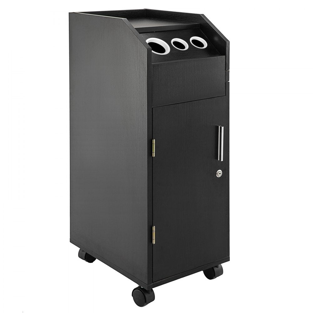 VEVOR Black Beauty Salon Trolley Storage Cart Salon SPA Trolley Cart with 4 Plastic Salon Storage Drawers Sliding Wheels 3 Hair Dryer Holes with Space-saving Side Tray Salon Stations 