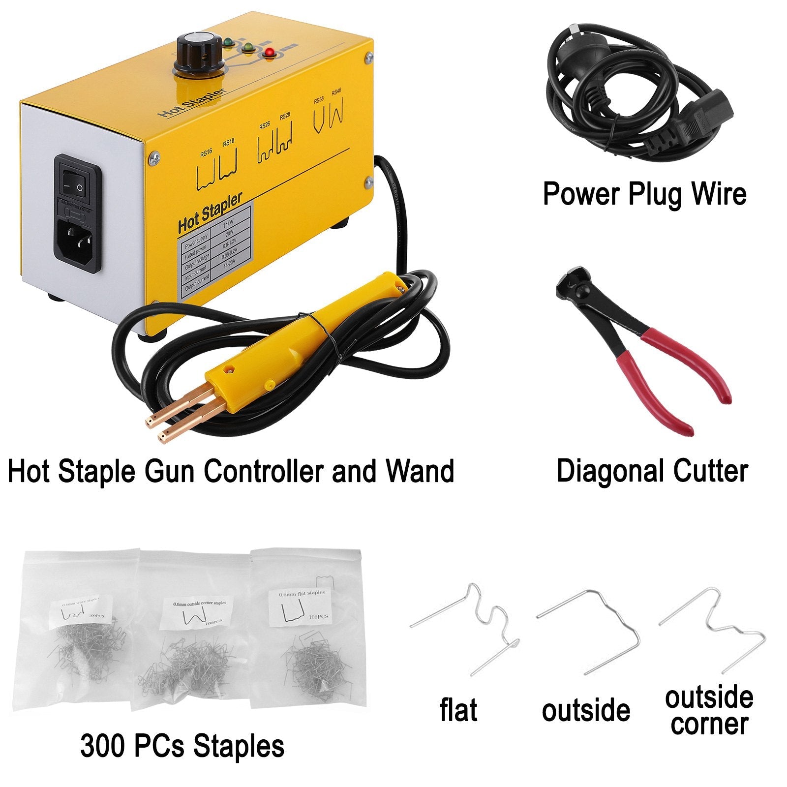 VEVOR Hot Stapler Plastic Repair 110V Stapler Plastic Repair Welder 3 Heat Settings Hot Stapler Plastic Repair Kit with 300 Staples and Snips for Plastic Repair (3 Heat Settings) , Yellow 