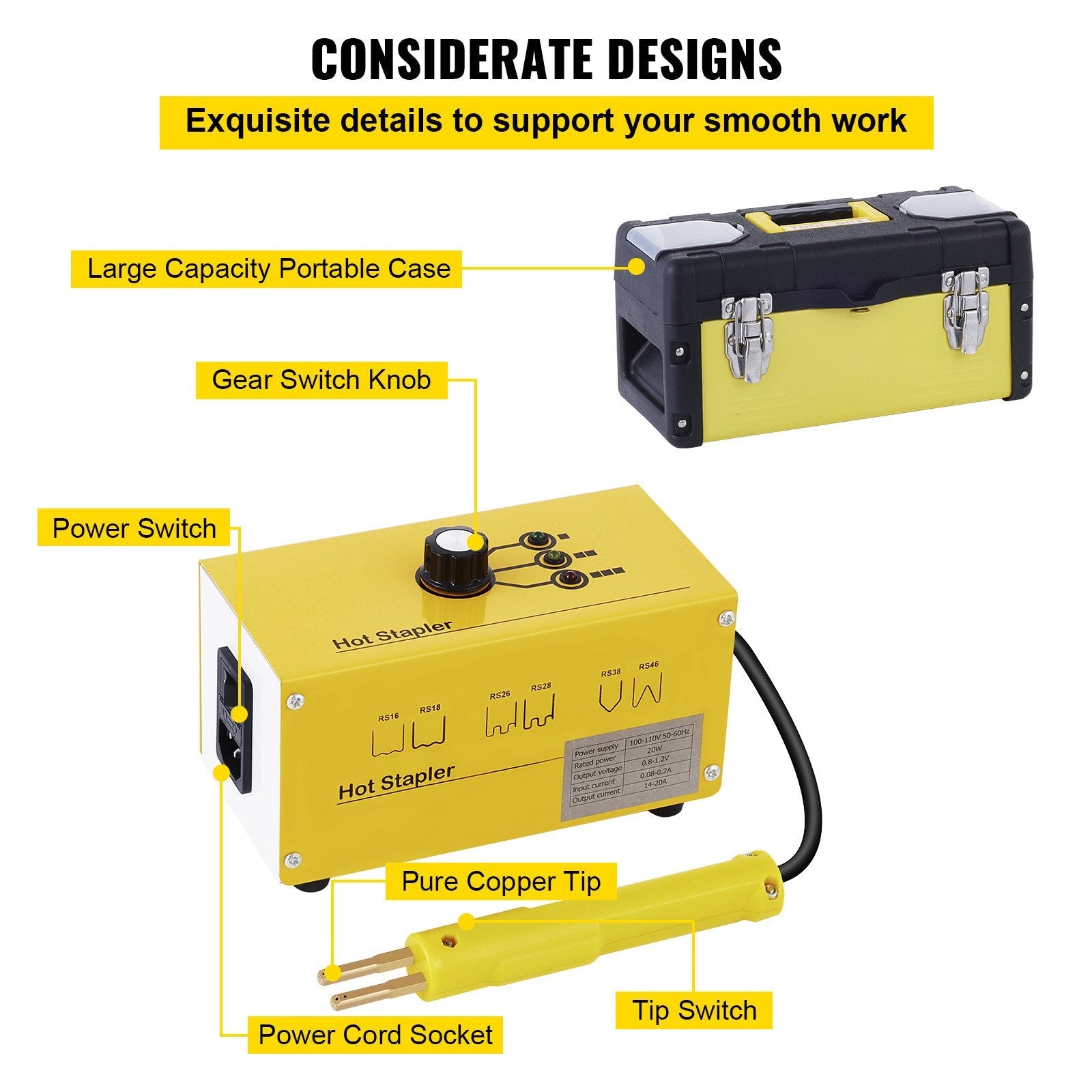 VEVOR Hot Stapler Plastic Repair Kit 600 Staples Tool Box 20W Plastic Welder Kit for Plastic Repair Thermo Repair (600 Staples) 