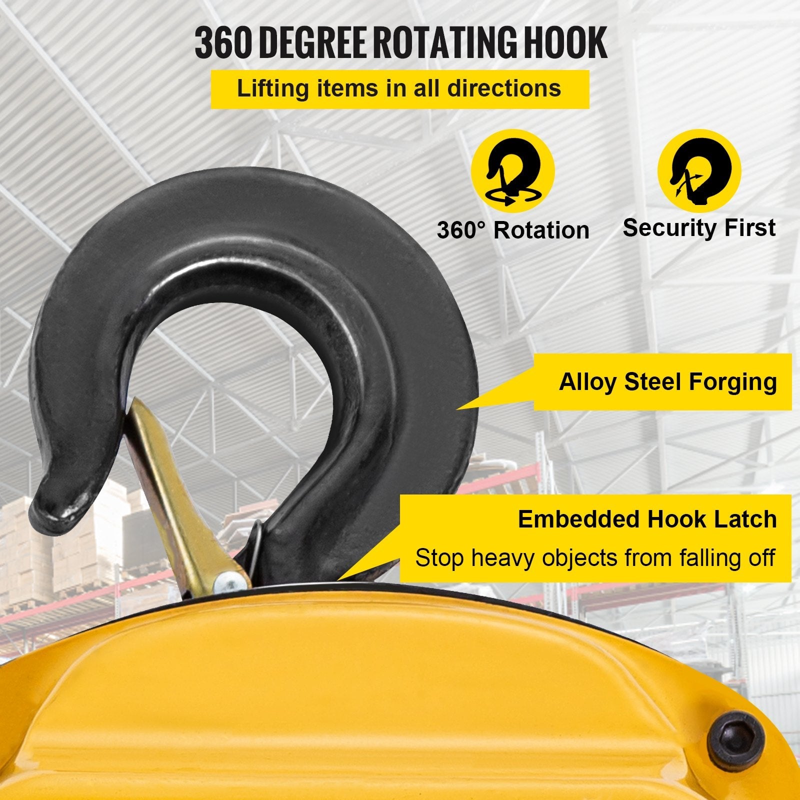 VEVOR Chain Hoist 1100lbs/0.5ton, Chain Block Hoist Manual Chain Hoist 10ft/3m Block Chain Hand Chain Lifting Hoist w/Two Hooks Chain Pulley Tackle Hoist Winch Lifting Pulling Equipment in Yellow 