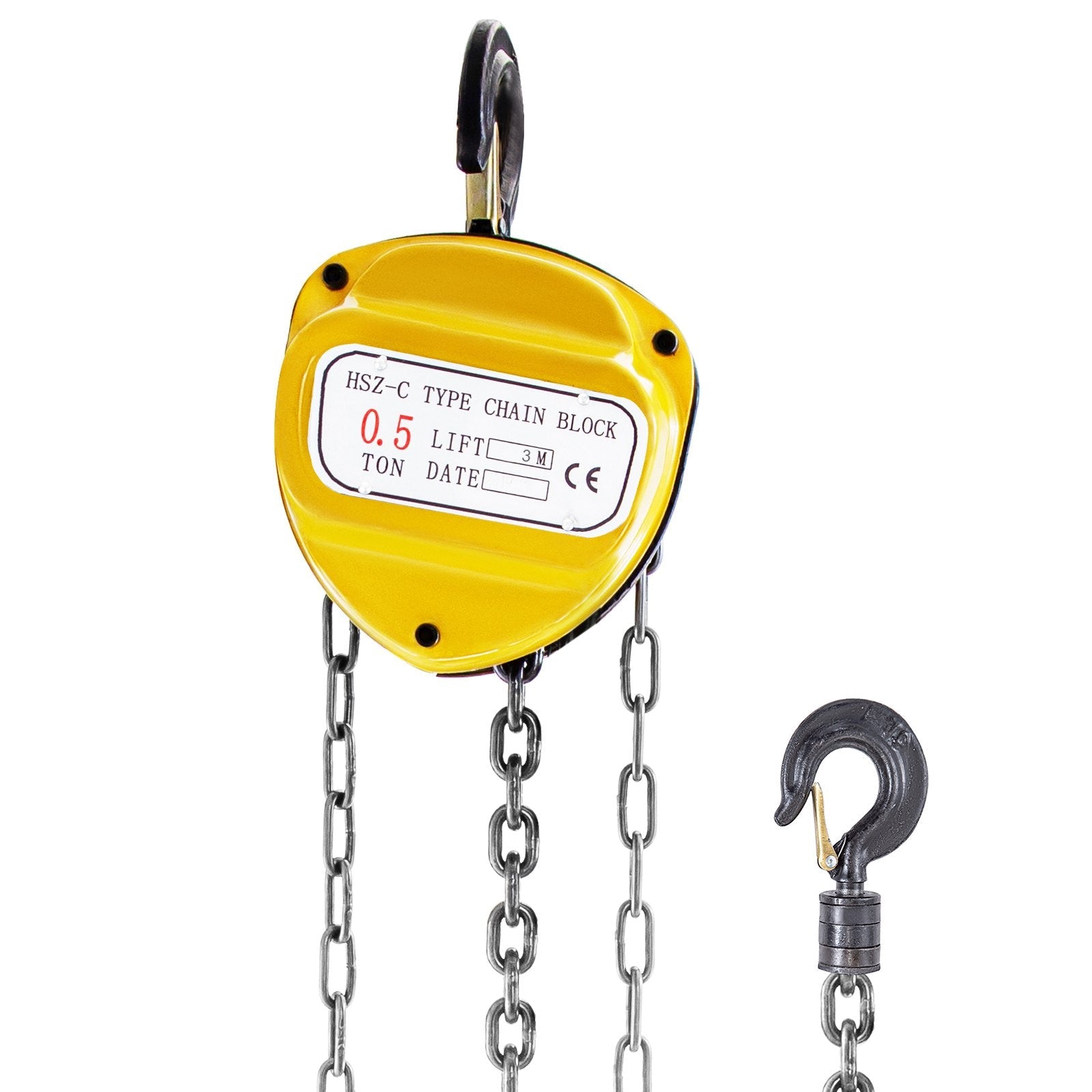 VEVOR Chain Hoist 1100lbs/0.5ton, Chain Block Hoist Manual Chain Hoist 10ft/3m Block Chain Hand Chain Lifting Hoist w/Two Hooks Chain Pulley Tackle Hoist Winch Lifting Pulling Equipment in Yellow 