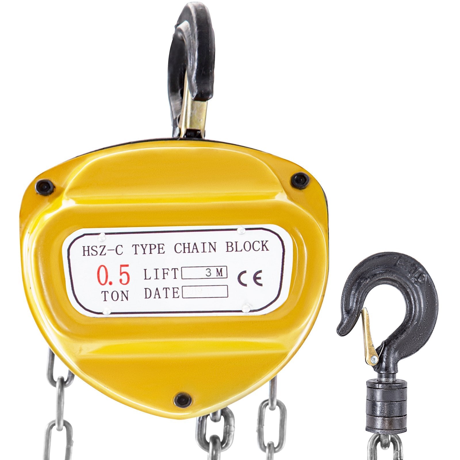 VEVOR Chain Hoist 1100lbs/0.5ton, Chain Block Hoist Manual Chain Hoist 10ft/3m Block Chain Hand Chain Lifting Hoist w/Two Hooks Chain Pulley Tackle Hoist Winch Lifting Pulling Equipment in Yellow 