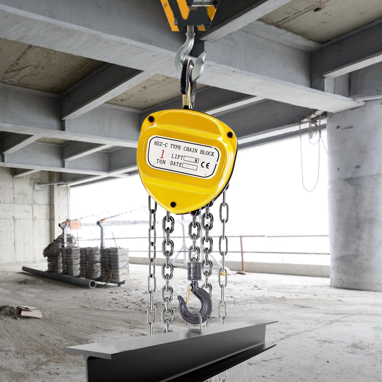 VEVOR Chain Hoist 2200lbs/1ton Chain Block Hoist Manual Chain Hoist 3m/10ft Block Chain Hand Chain Lifting Hoist w/Two Hooks Chain Pulley Tackle Hoist Winch Lifting Pulling Equipment Yellow 