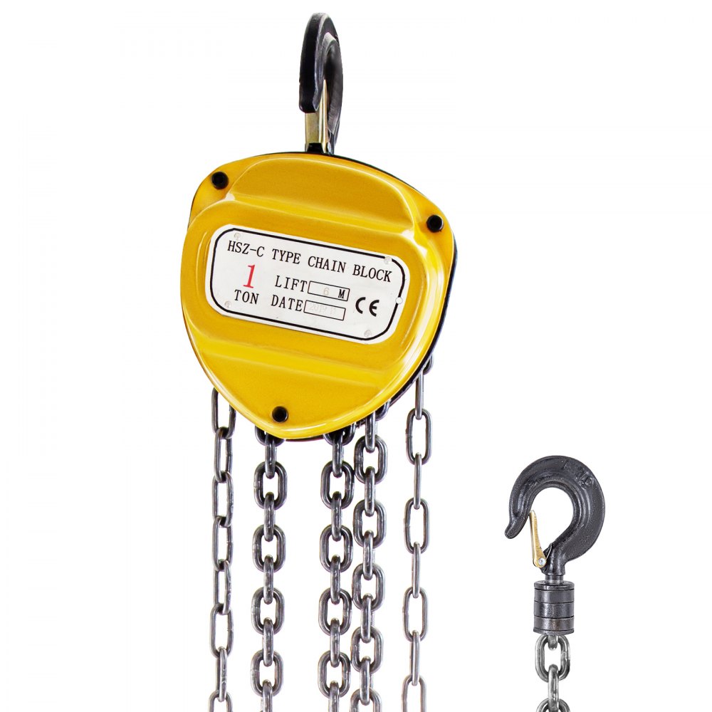 VEVOR Chain Hoist, 2200lbs/1ton Chain Block Hoist, 6m/20ft Manual Chain Hoist, Block Chain Hand Chain Lifting Hoist w/ Two Hooks Chain Pulley Tackle Hoist Winch Lifting Pulling Equipment, Yellow 
