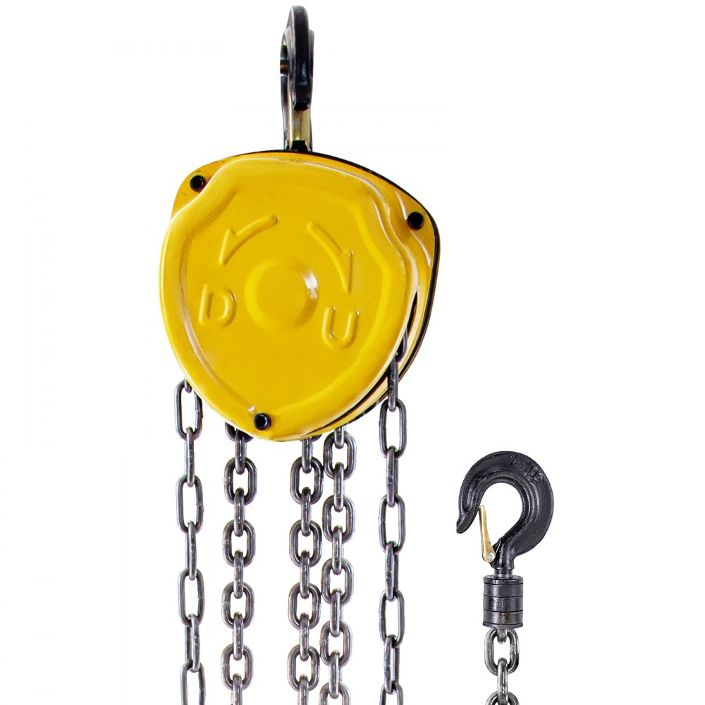 VEVOR Chain Hoist, 2200lbs/1ton Chain Block Hoist, 6m/20ft Manual Chain Hoist, Block Chain Hand Chain Lifting Hoist w/ Two Hooks Chain Pulley Tackle Hoist Winch Lifting Pulling Equipment, Yellow 