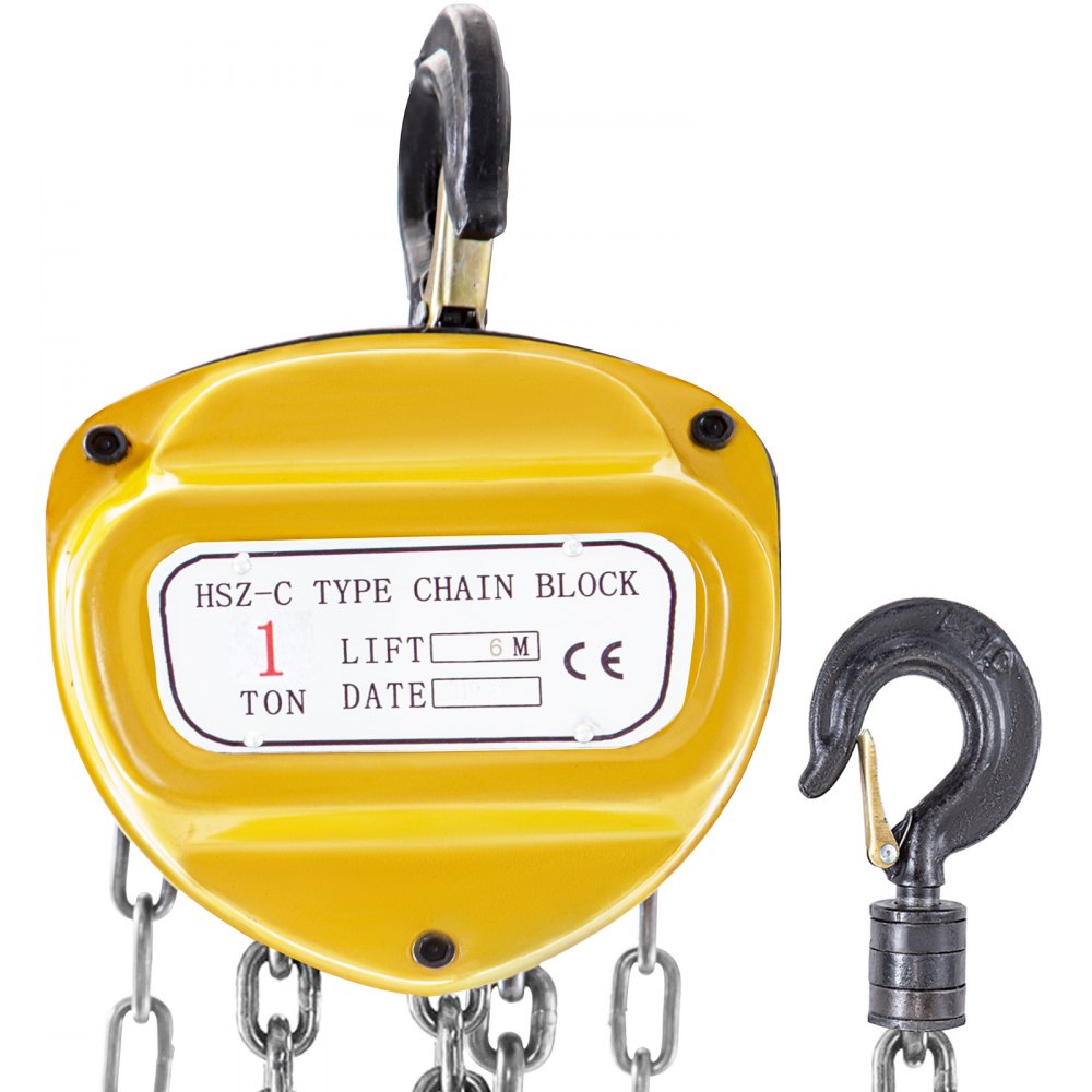 VEVOR Chain Hoist, 2200lbs/1ton Chain Block Hoist, 6m/20ft Manual Chain Hoist, Block Chain Hand Chain Lifting Hoist w/ Two Hooks Chain Pulley Tackle Hoist Winch Lifting Pulling Equipment, Yellow 
