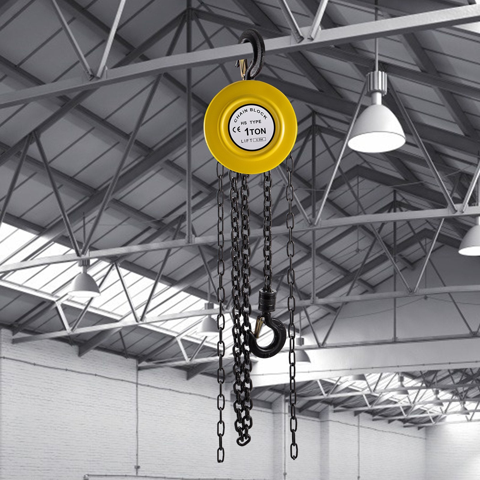 VEVOR Hand Chain Hoist, 2200 lbs /1 Ton Capacity Chain Block, 15ft/4.5m Lift Manual Hand Chain Block, Manual Hoist w/ Industrial-Grade Steel Construction for Lifting Good in Transport & Workshop, Yell 