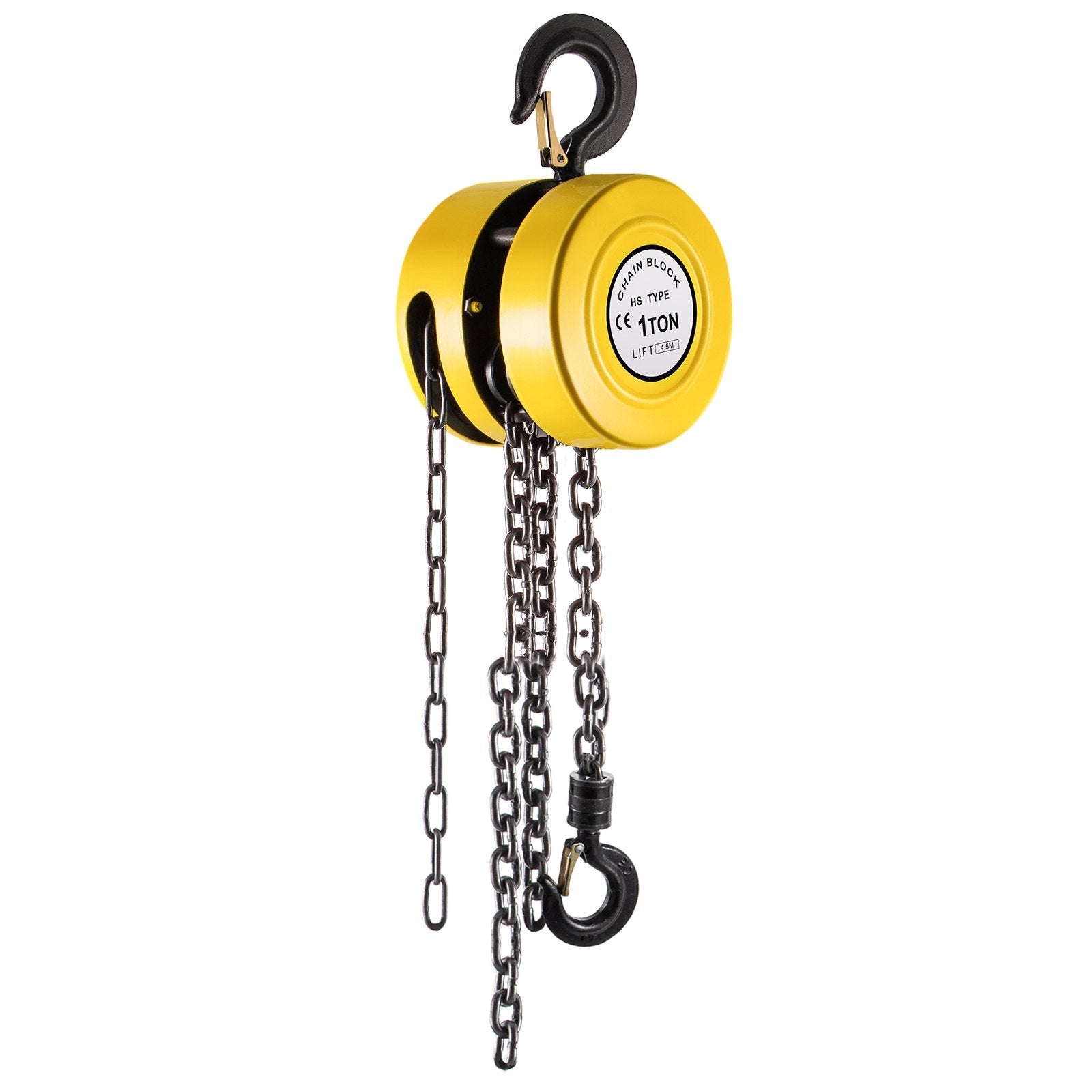 VEVOR Hand Chain Hoist, 2200 lbs /1 Ton Capacity Chain Block, 15ft/4.5m Lift Manual Hand Chain Block, Manual Hoist w/ Industrial-Grade Steel Construction for Lifting Good in Transport & Workshop, Yell 