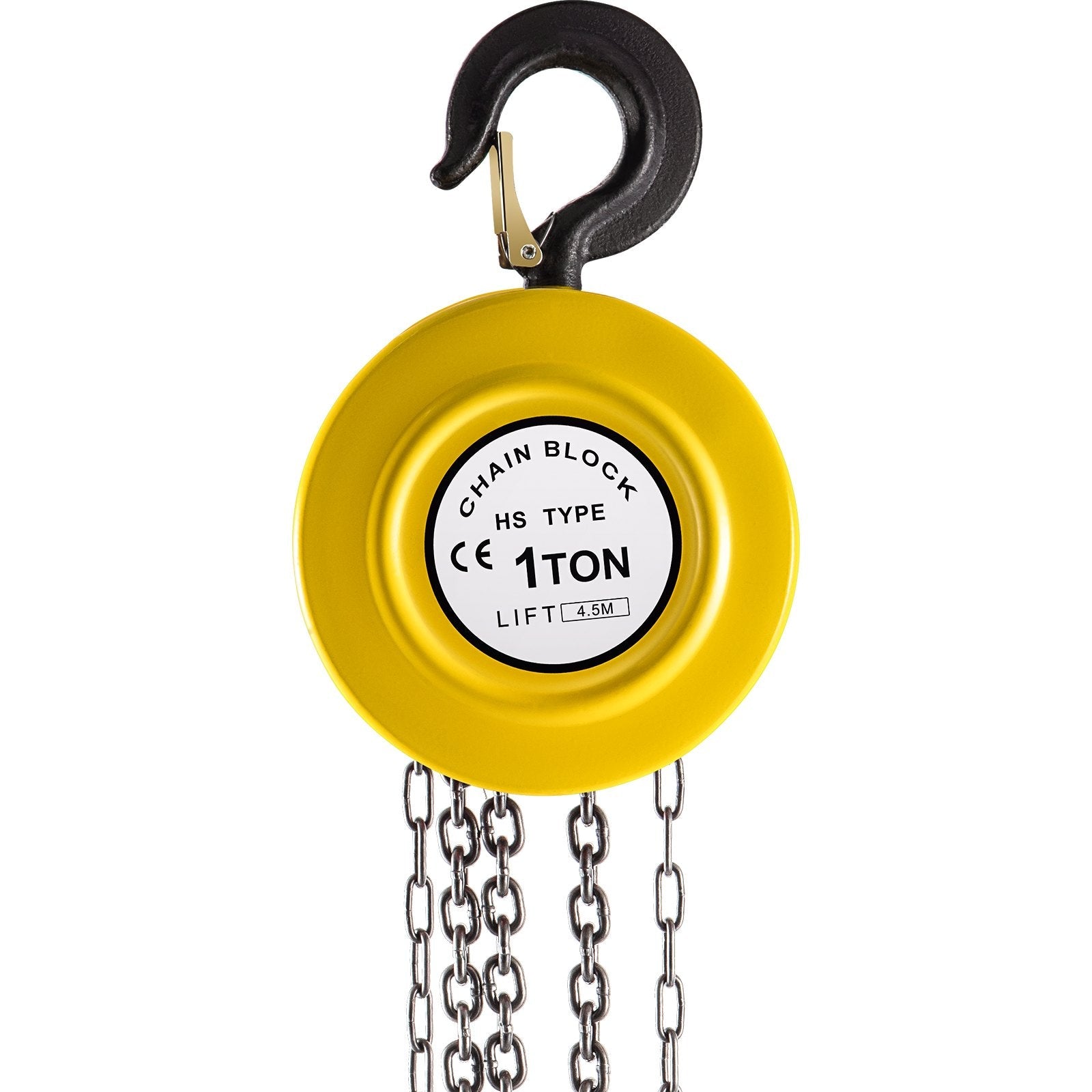 VEVOR Hand Chain Hoist, 2200 lbs /1 Ton Capacity Chain Block, 15ft/4.5m Lift Manual Hand Chain Block, Manual Hoist w/ Industrial-Grade Steel Construction for Lifting Good in Transport & Workshop, Yell 