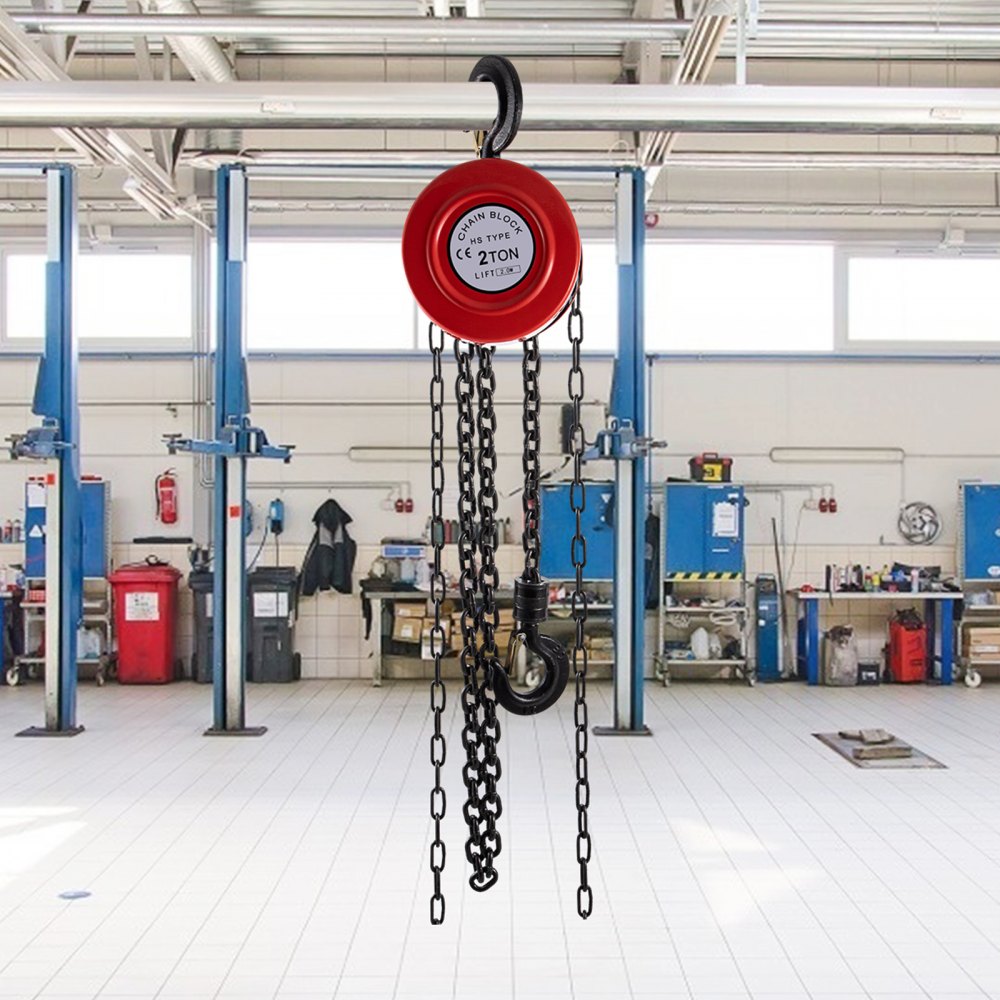 VEVOR Hand Chain Hoist, 4400 lbs /2 Ton Capacity Chain Block, 8ft/2.5m Lift Manual Hand Chain Block, Manual Hoist w/ Industrial-Grade Steel Construction for Lifting Good in Transport & Workshop, Red 