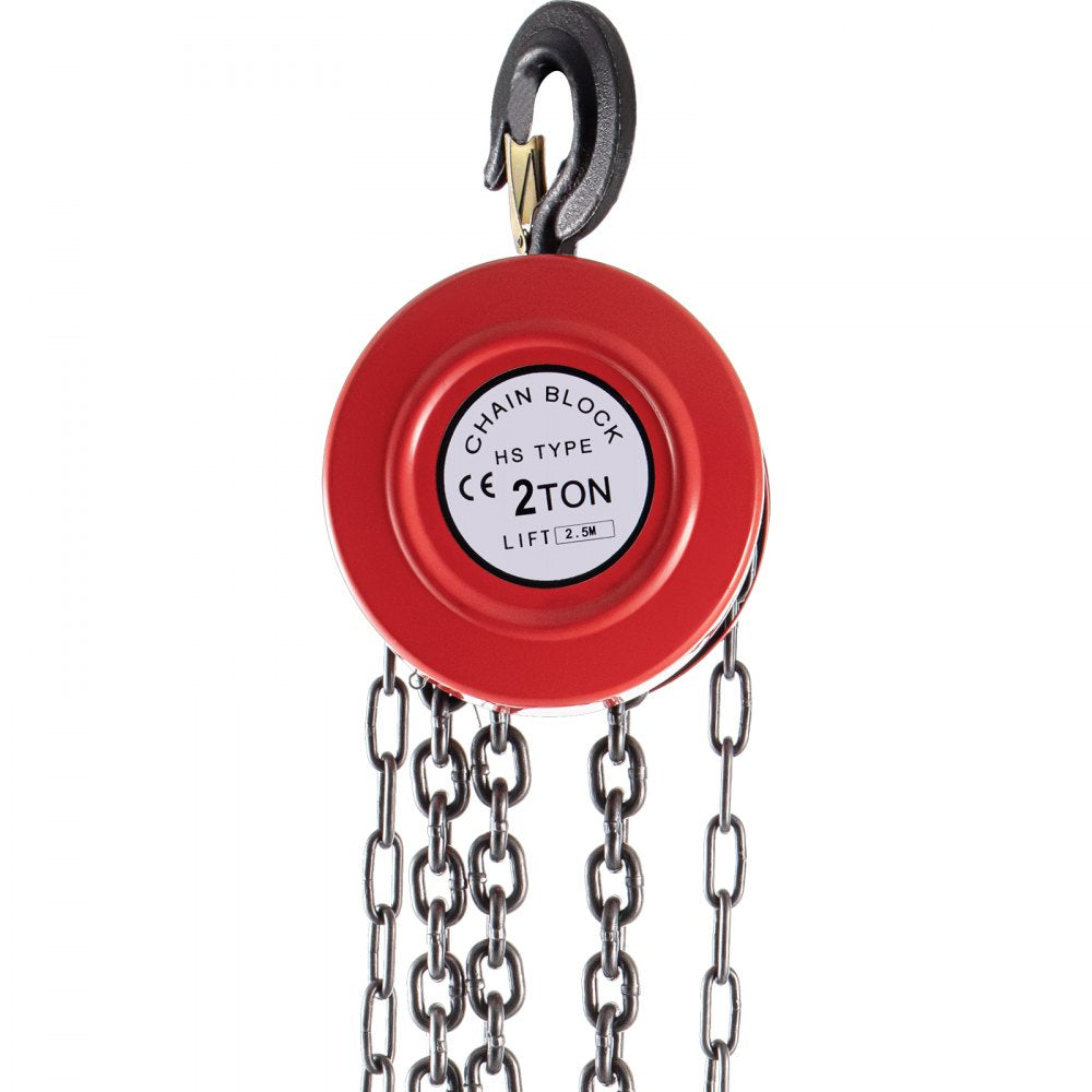 VEVOR Hand Chain Hoist, 4400 lbs /2 Ton Capacity Chain Block, 8ft/2.5m Lift Manual Hand Chain Block, Manual Hoist w/ Industrial-Grade Steel Construction for Lifting Good in Transport & Workshop, Red 