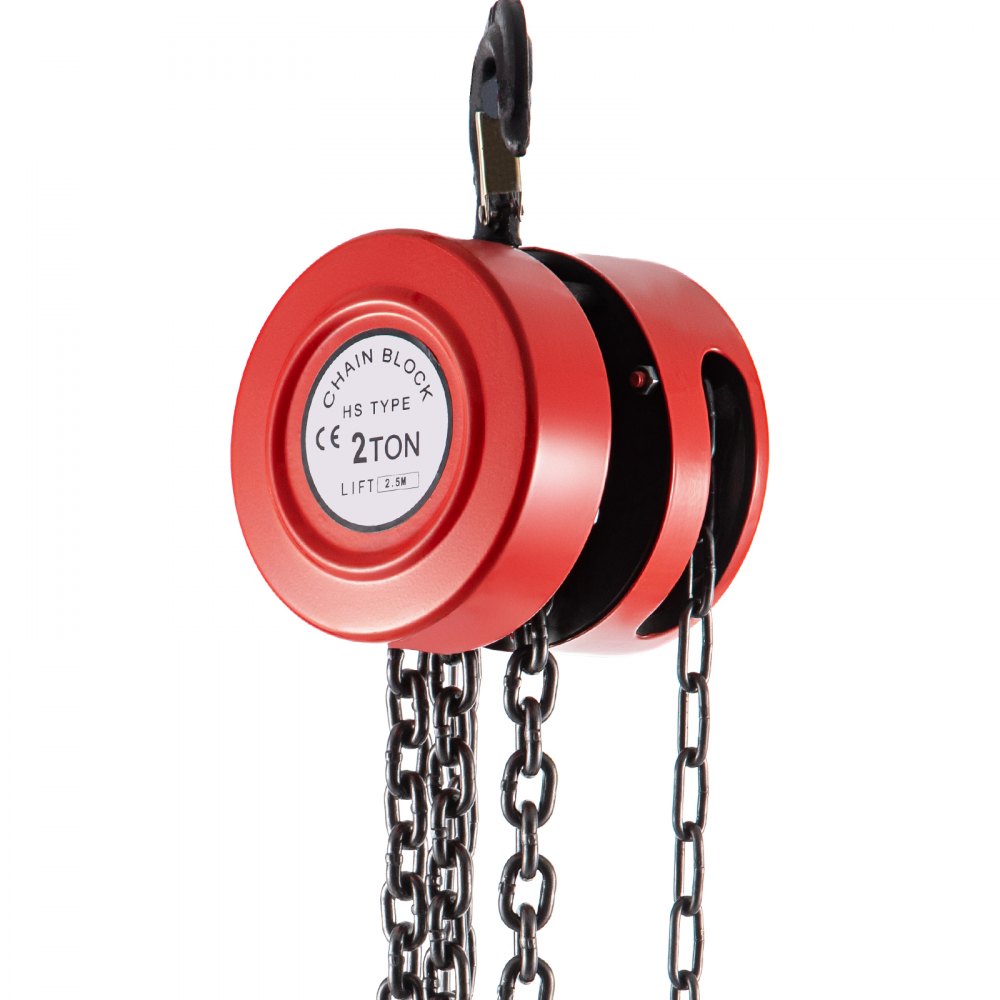 VEVOR Hand Chain Hoist, 4400 lbs /2 Ton Capacity Chain Block, 8ft/2.5m Lift Manual Hand Chain Block, Manual Hoist w/ Industrial-Grade Steel Construction for Lifting Good in Transport & Workshop, Red 