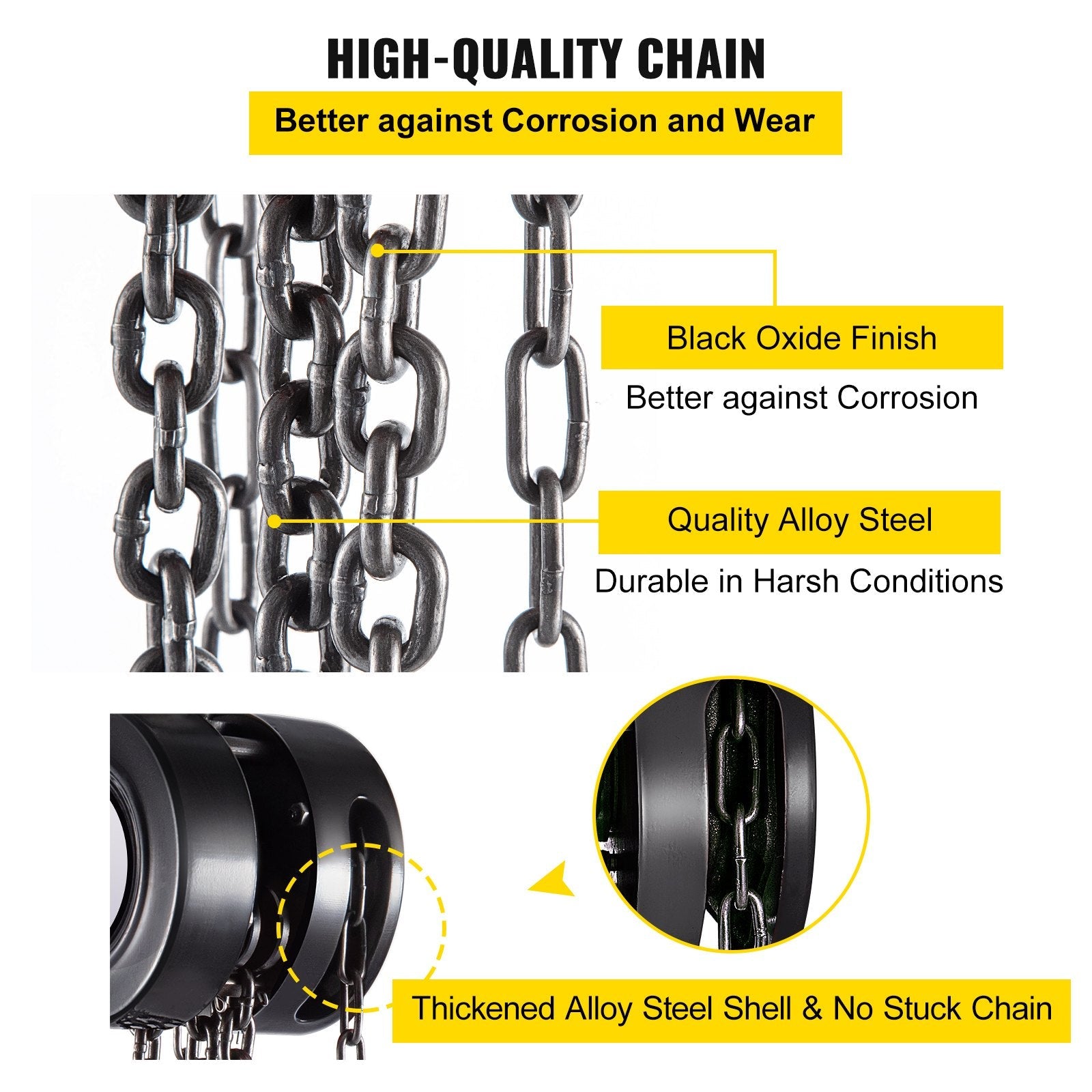 VEVOR Hand Chain Hoist, 2200 lbs /1 Ton Capacity Chain Block, 10ft/3m Lift Manual Hand Chain Block, Manual Hoist w/ Industrial-Grade Steel Construction for Lifting Good in Transport & Workshop, Black 