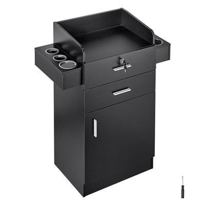 VEVOR Salon Storage Cabinet, Barber Salon Station for Hair Stylist, Hair Stylist Station Set, with 6 Sleeves, 1 Storage Cabinet, and 2 Drawers(One Lockable), Black 