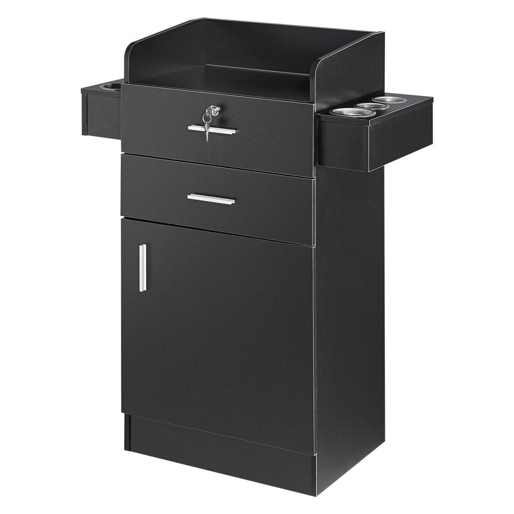 VEVOR Salon Storage Cabinet, Barber Salon Station for Hair Stylist, Hair Stylist Station Set, with 6 Sleeves, 1 Storage Cabinet, and 2 Drawers(One Lockable), Black 