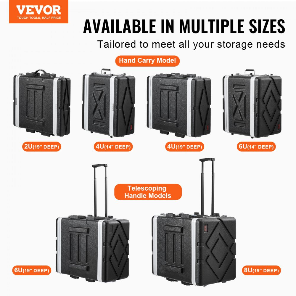 VEVOR 8U Rack Case Server Rack Cabinet 19 in Depth with ABS Construction Handle 