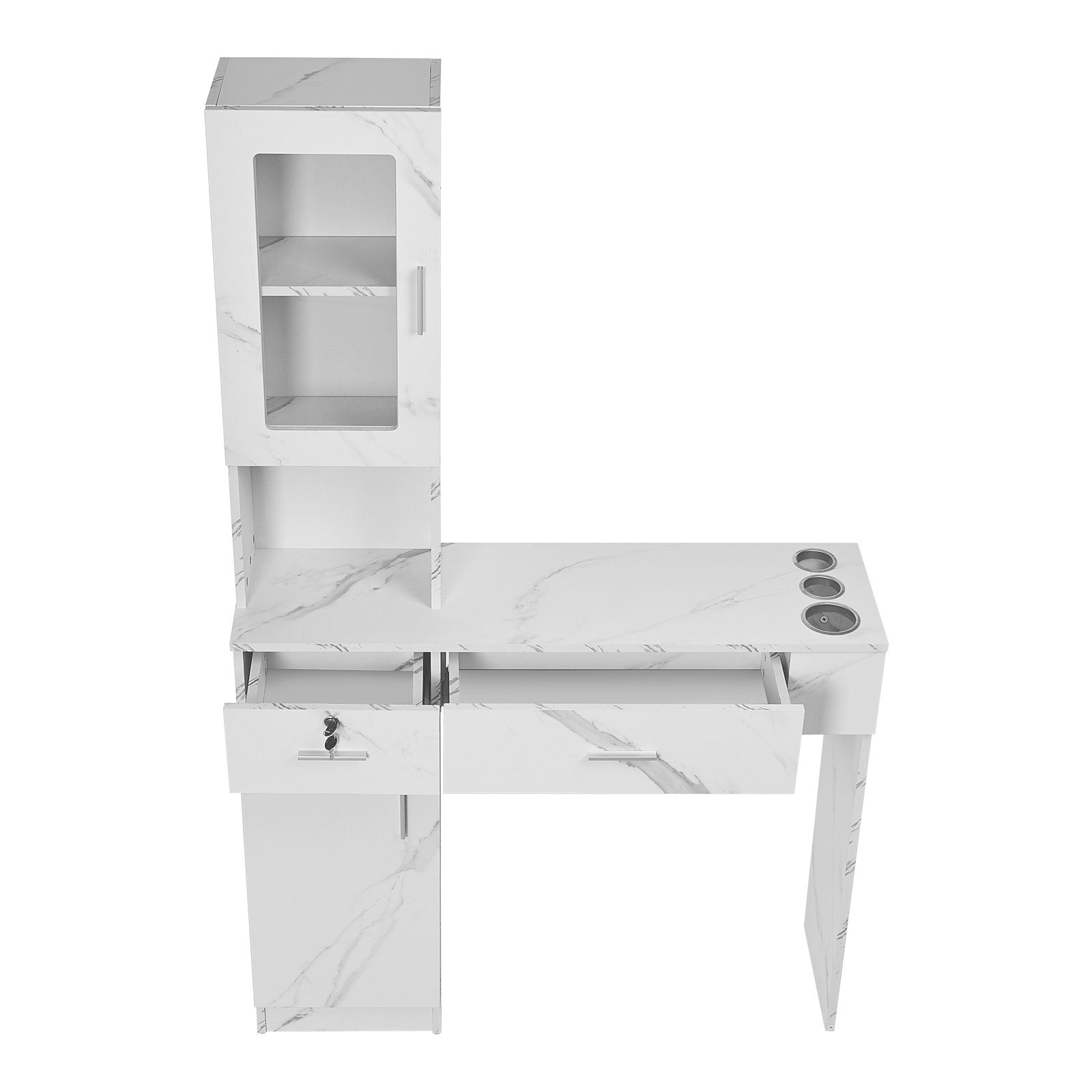 VEVOR Salon Station, Wall Mount Barber Salon Station for Hair Stylist, Beauty Spa Furniture Set, 1 Storage Cabinet, 3 Cubbies and 2 Drawers(One Lockable), White 