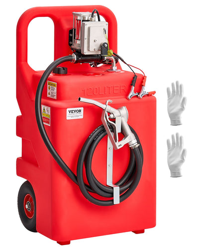 VEVOR Fuel Caddy 32 Gallon Fuel Tank with 12V DC 15 GPM Electric Transfer Pump 