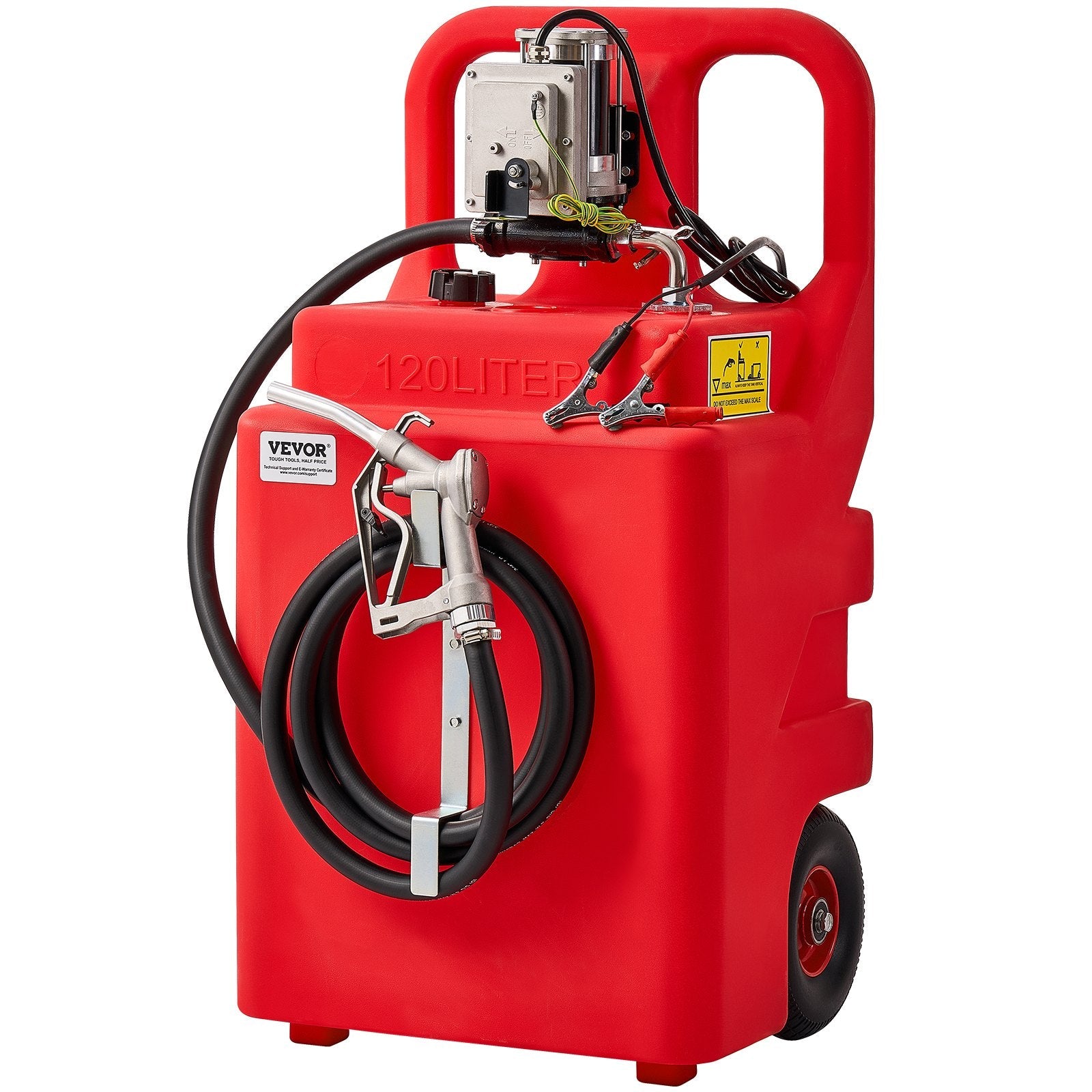 VEVOR Fuel Caddy 32 Gallon Fuel Tank with 12V DC 15 GPM Electric Transfer Pump 