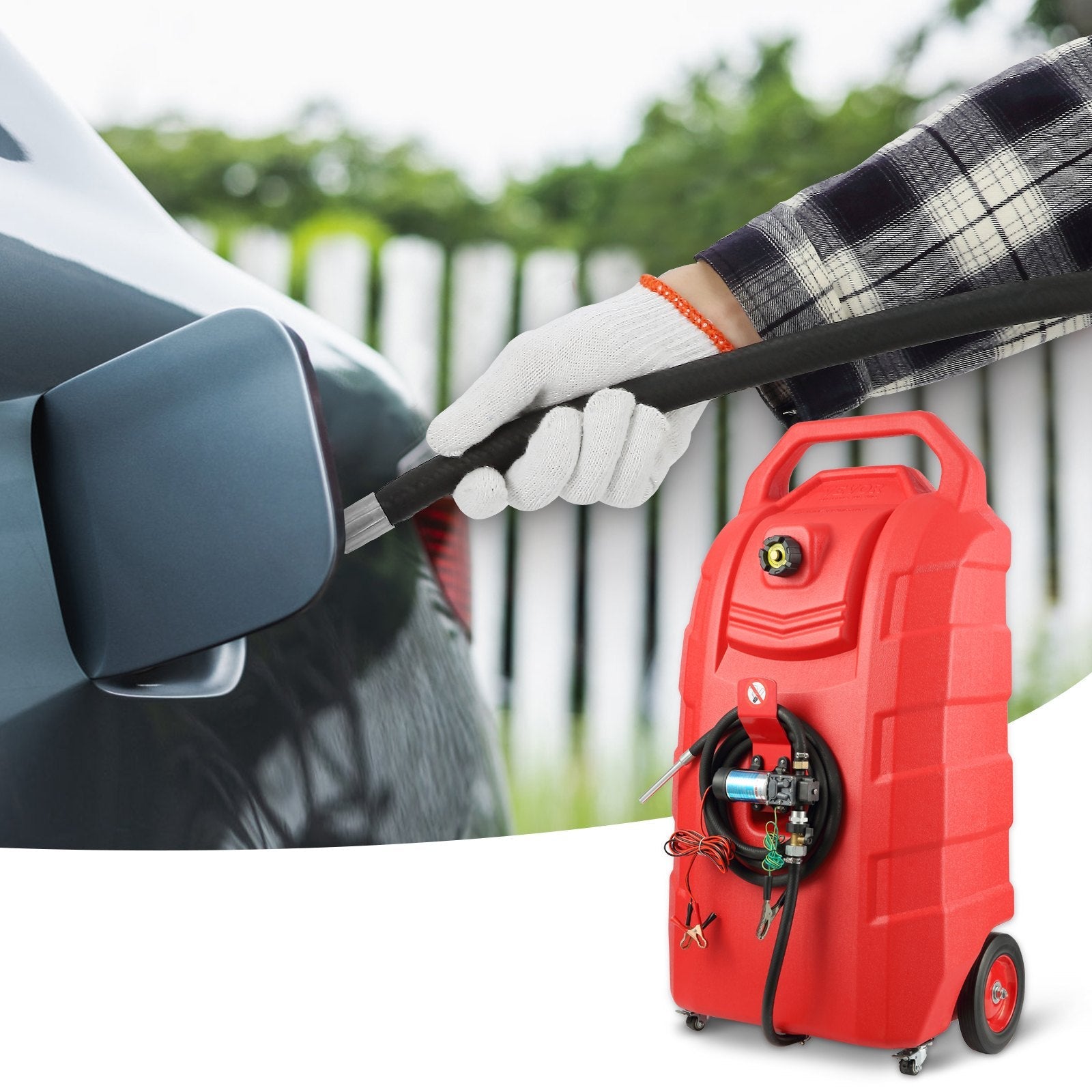 VEVOR Fuel Caddy, 32 Gallon, Portable Fuel Storage Tank On-Wheels, with 12V DC Transfer Pump, Gasoline Diesel Fuel Container with 8.2 ft Hose, Flow Rate 7L/min, for Trucks, Boats, Lawn Mowers 