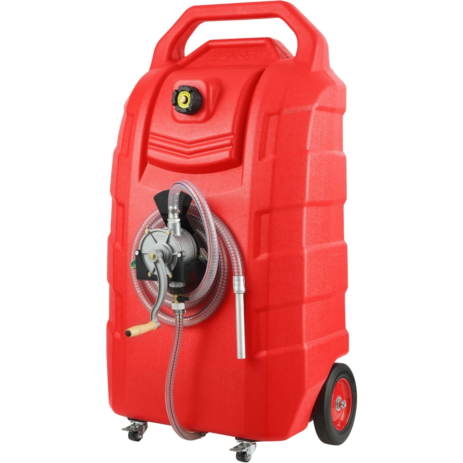VEVOR Fuel Caddy, 32 Gallon, Portable Fuel Storage Tank On-Wheels, with Manual Transfer Pump, Gasoline Diesel Fuel Container for Cars, Lawn Mowers, ATVs, Boats, More, Red 