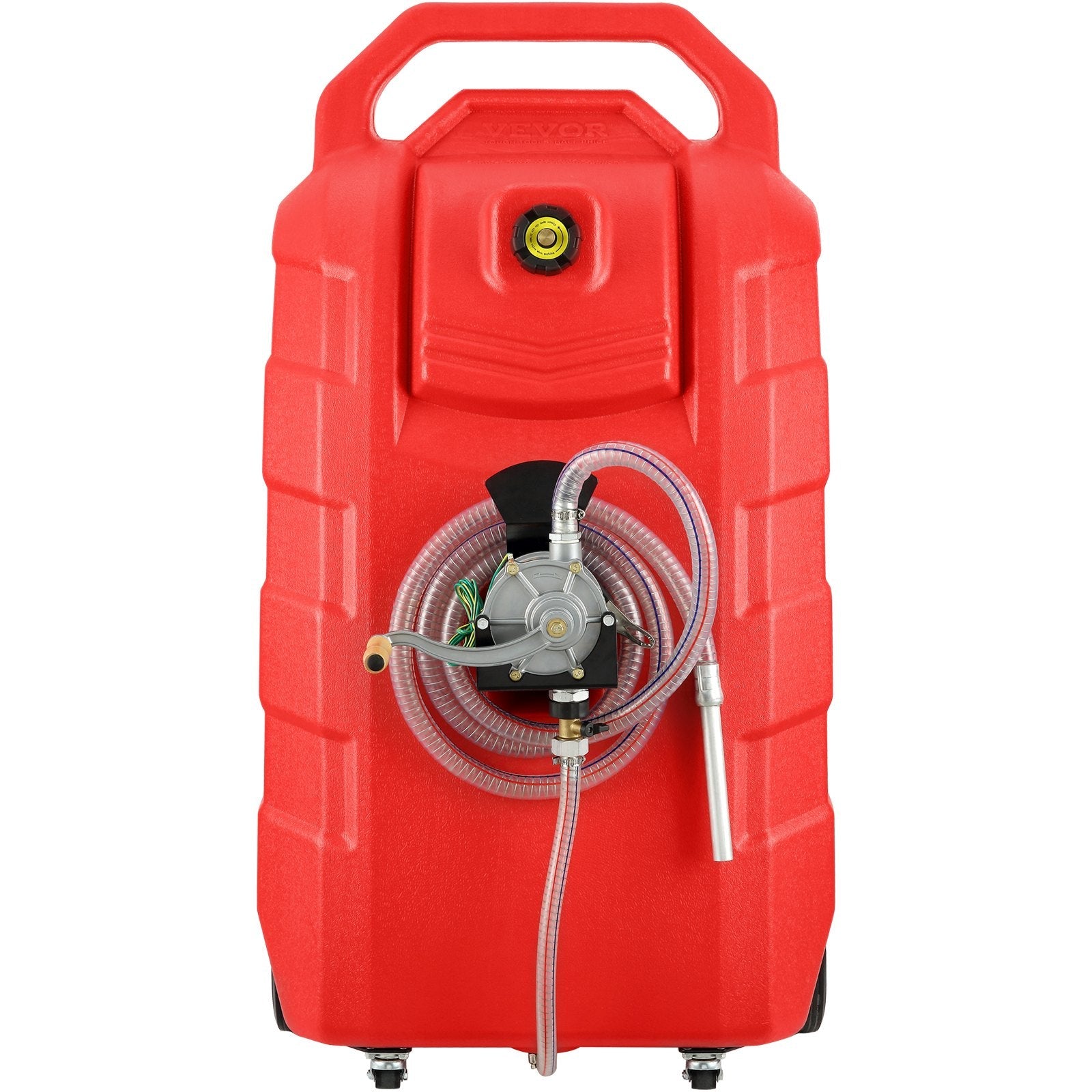 VEVOR Fuel Caddy, 32 Gallon, Portable Fuel Storage Tank On-Wheels, with Manual Transfer Pump, Gasoline Diesel Fuel Container for Cars, Lawn Mowers, ATVs, Boats, More, Red 