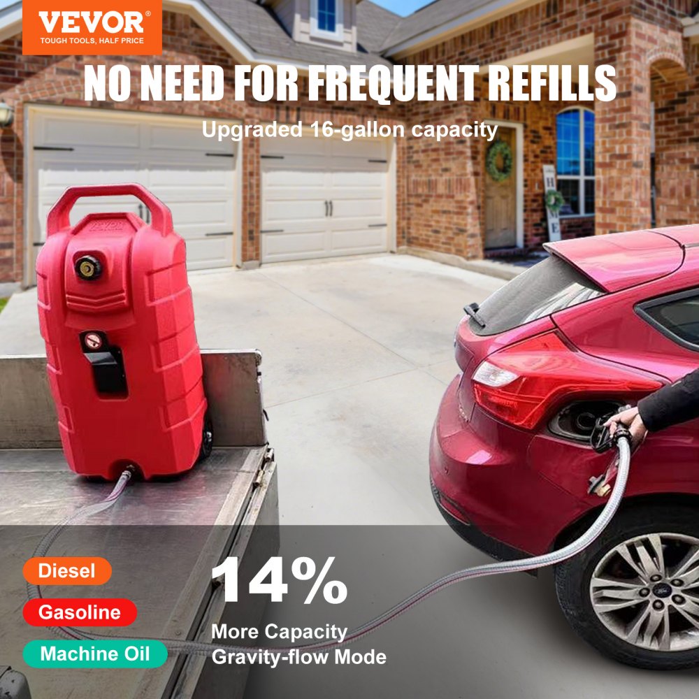 VEVOR 16 Gallon Fuel Caddy, 7.8 L/min, Portable Gas Storage Tank Container with Nozzle Rubber Wheels, Fuel Transfer Storage Tank for Gasoline Diesel Machine Oil Car Mowers Tractor Boat Motorcycle 