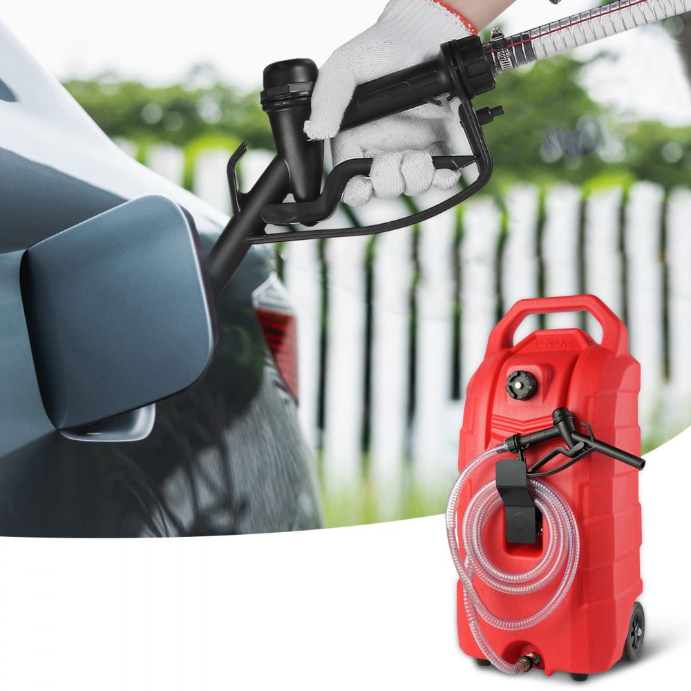 VEVOR 16 Gallon Fuel Caddy, 7.8 L/min, Portable Gas Storage Tank Container with Hand Pump Rubber Wheels, Fuel Transfer Storage Tank for Gasoline Diesel Machine Oil Car Mowers Tractor Boat Motorcycle 